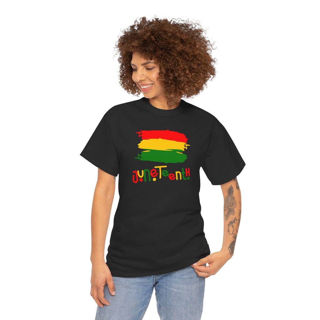 Juneteenth Graphic Tee — Rasta Flag Brushstroke Design