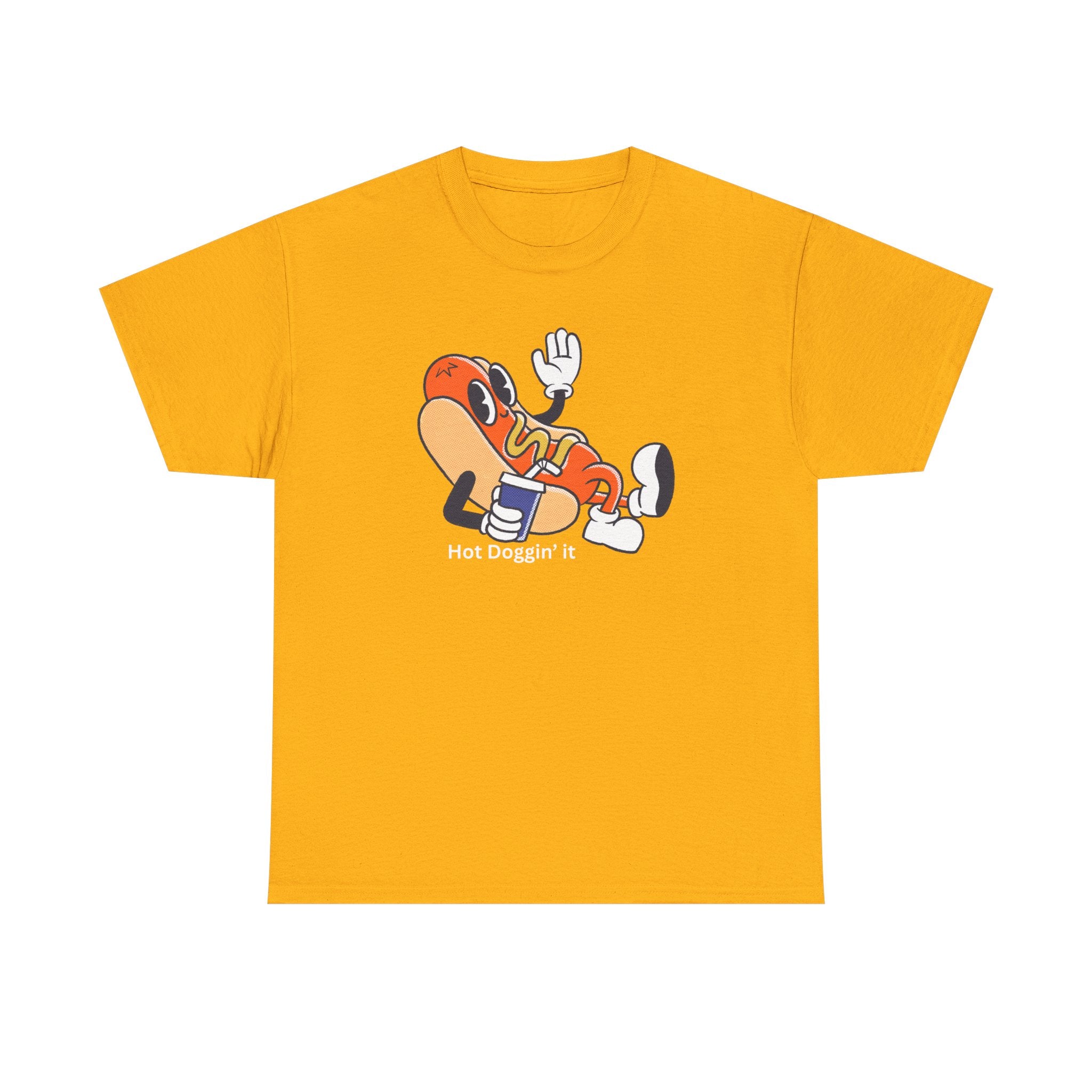 Hot Dog Character T‑Shirt – Retro Cartoon Dancing Sausage Tee