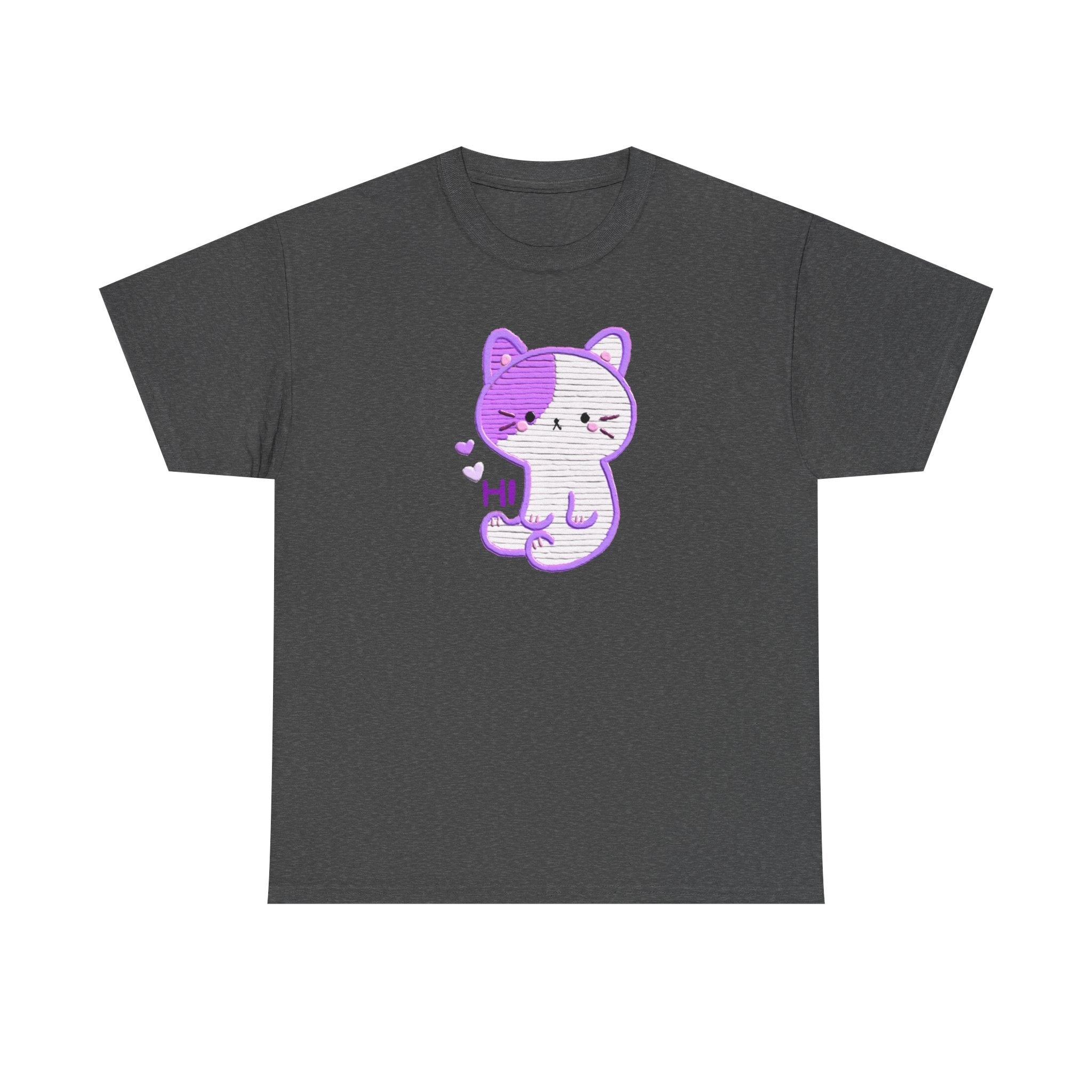 Cute Purple Cat “Hi” T-Shirt — Kawaii Kitten Graphic Tee