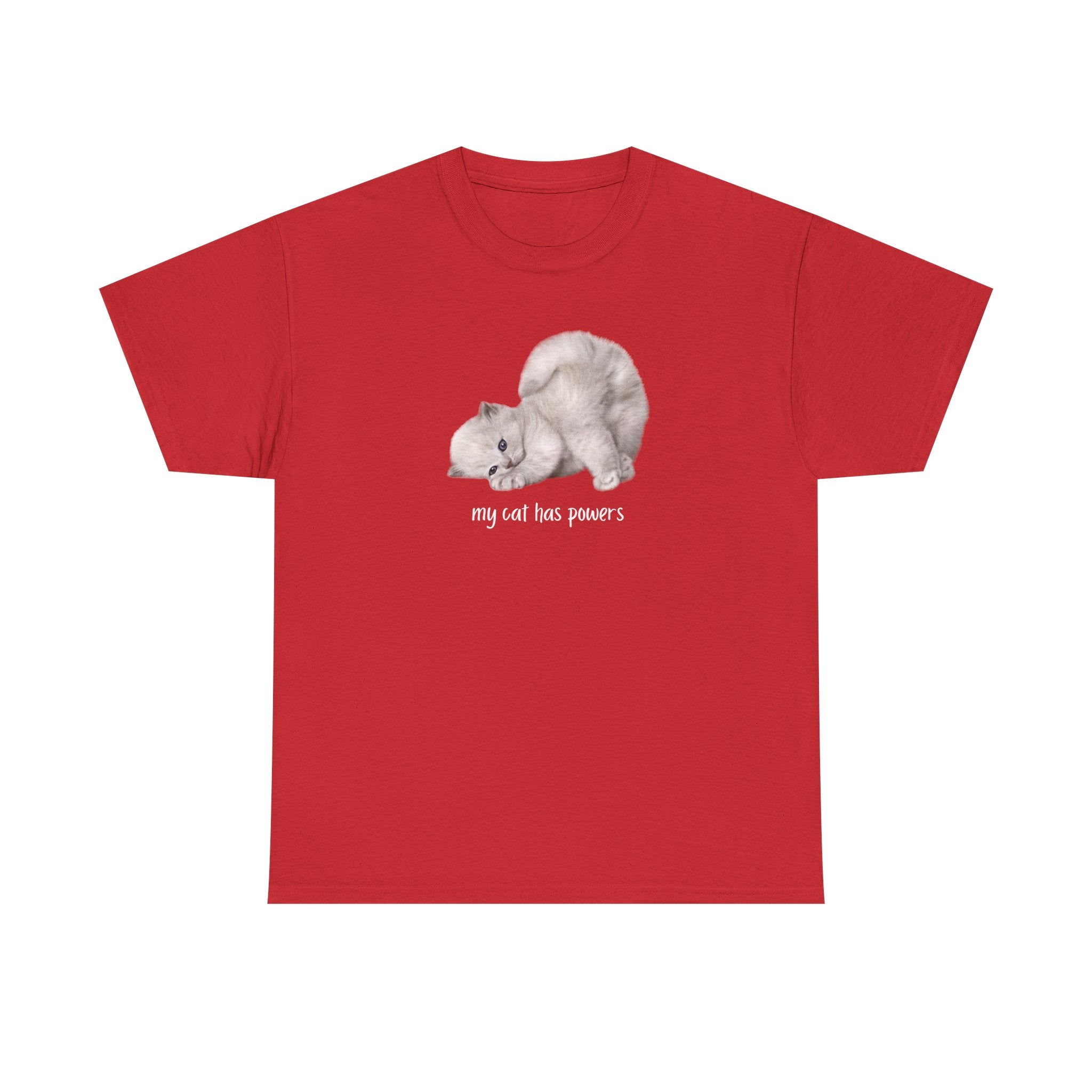 Cat T-Shirt – "My Cat Has Powers" Cute Stretching Cat Graphic Tee