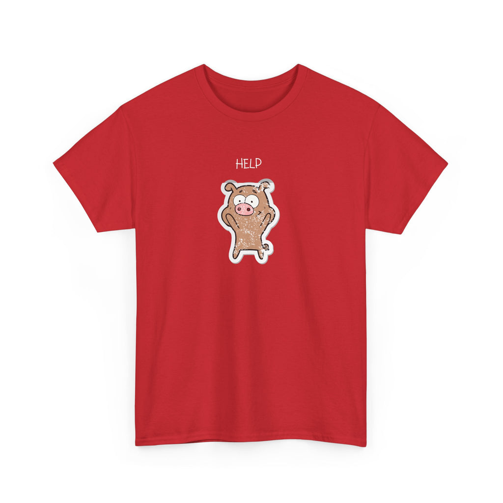 Help Pig Graphic Tee — Cute Distressed Pig Cartoon T-Shirt