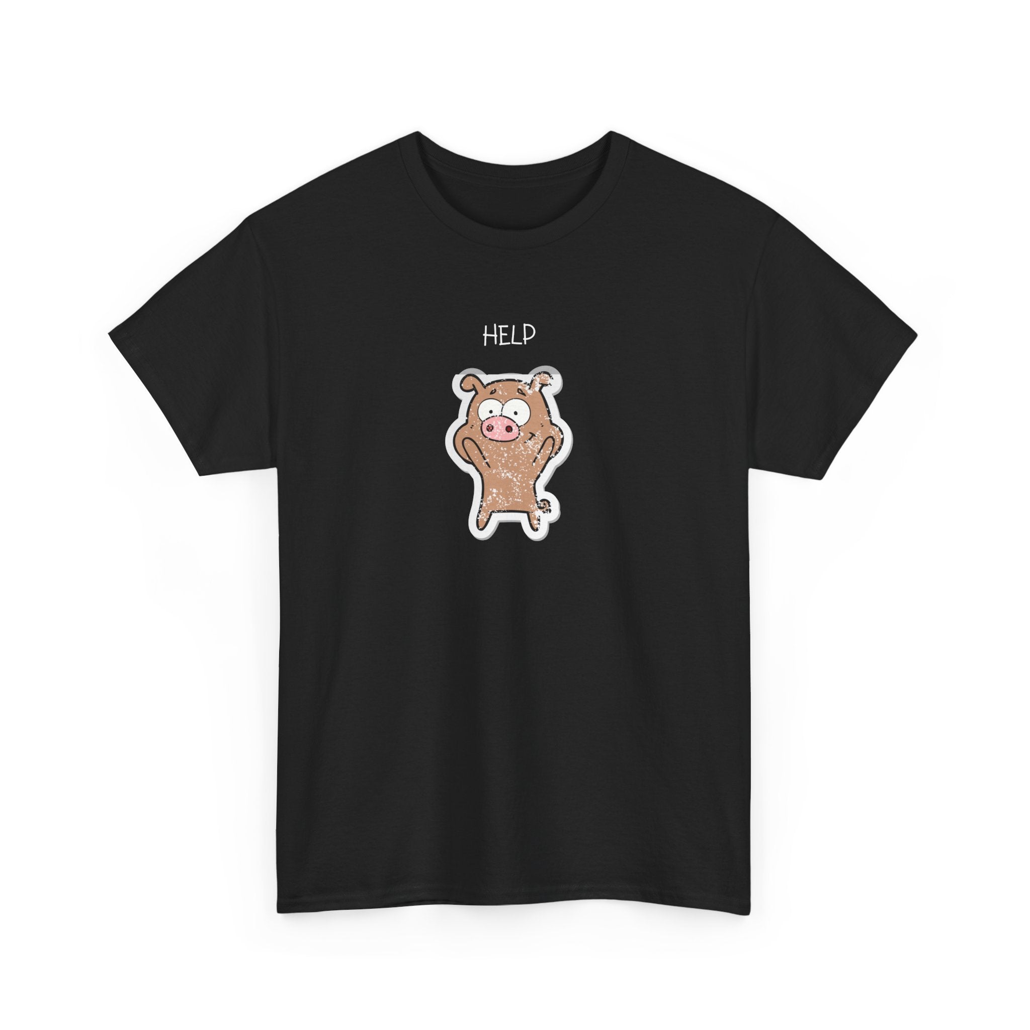 Help Pig Graphic Tee — Cute Distressed Pig Cartoon T-Shirt