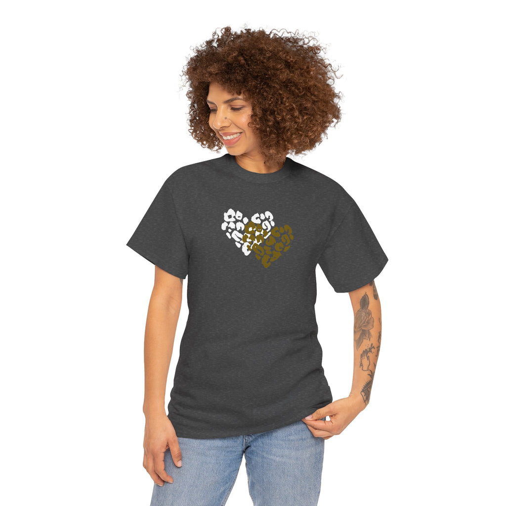 Leopard Heart Graphic Tee — Two-Tone Animal Print Heart T-Shirt