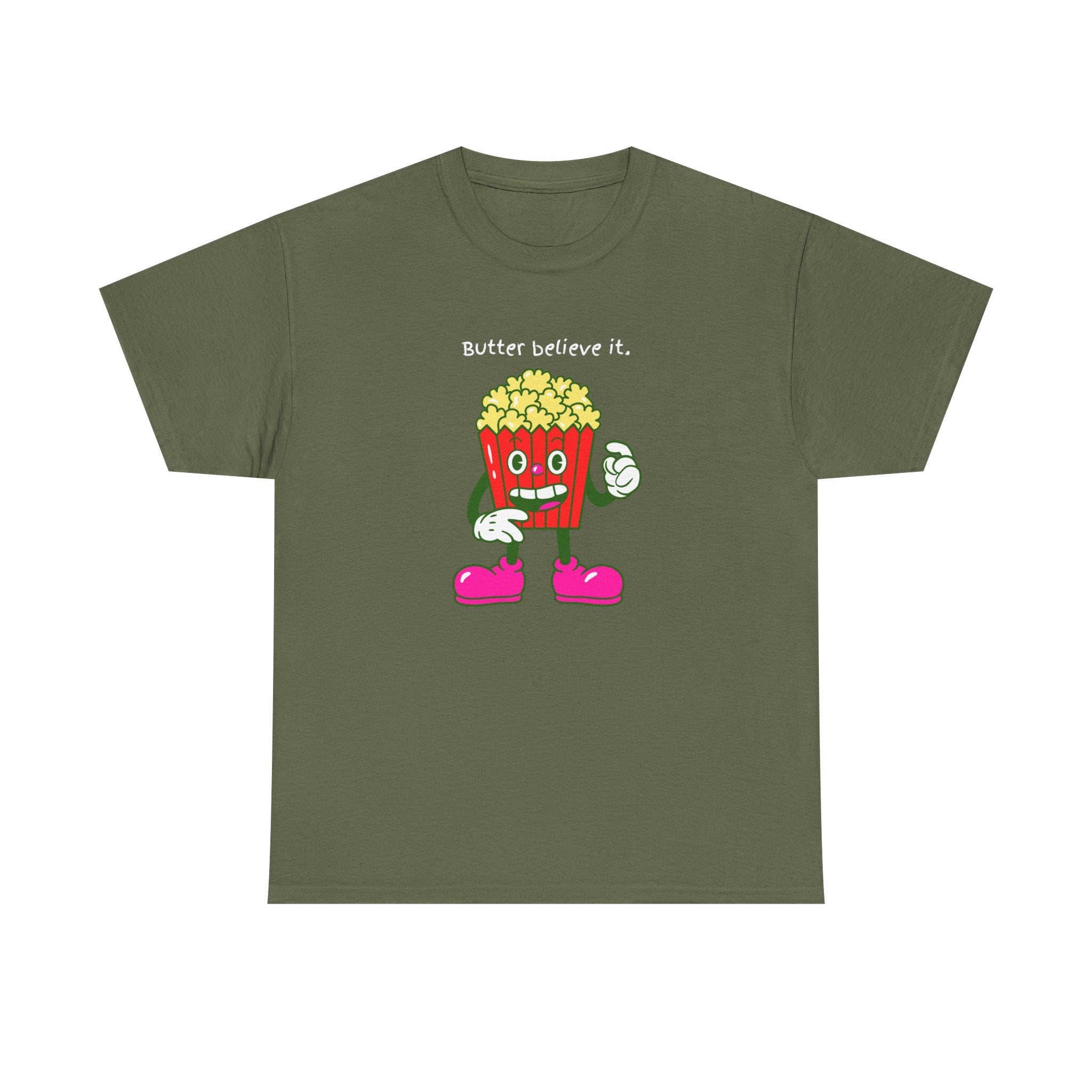 Butter Believe It Popcorn Tee — Cute Retro Snack Cartoon T-Shirt