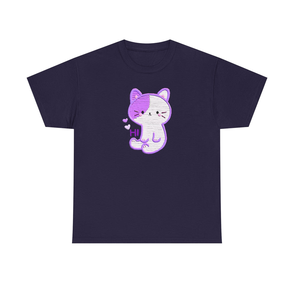 Cute Purple Cat “Hi” T-Shirt — Kawaii Kitten Graphic Tee