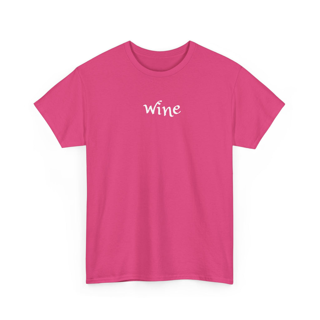 Wine Graphic Tee — Minimalist Small Chest 'wine' Text T‑Shirt