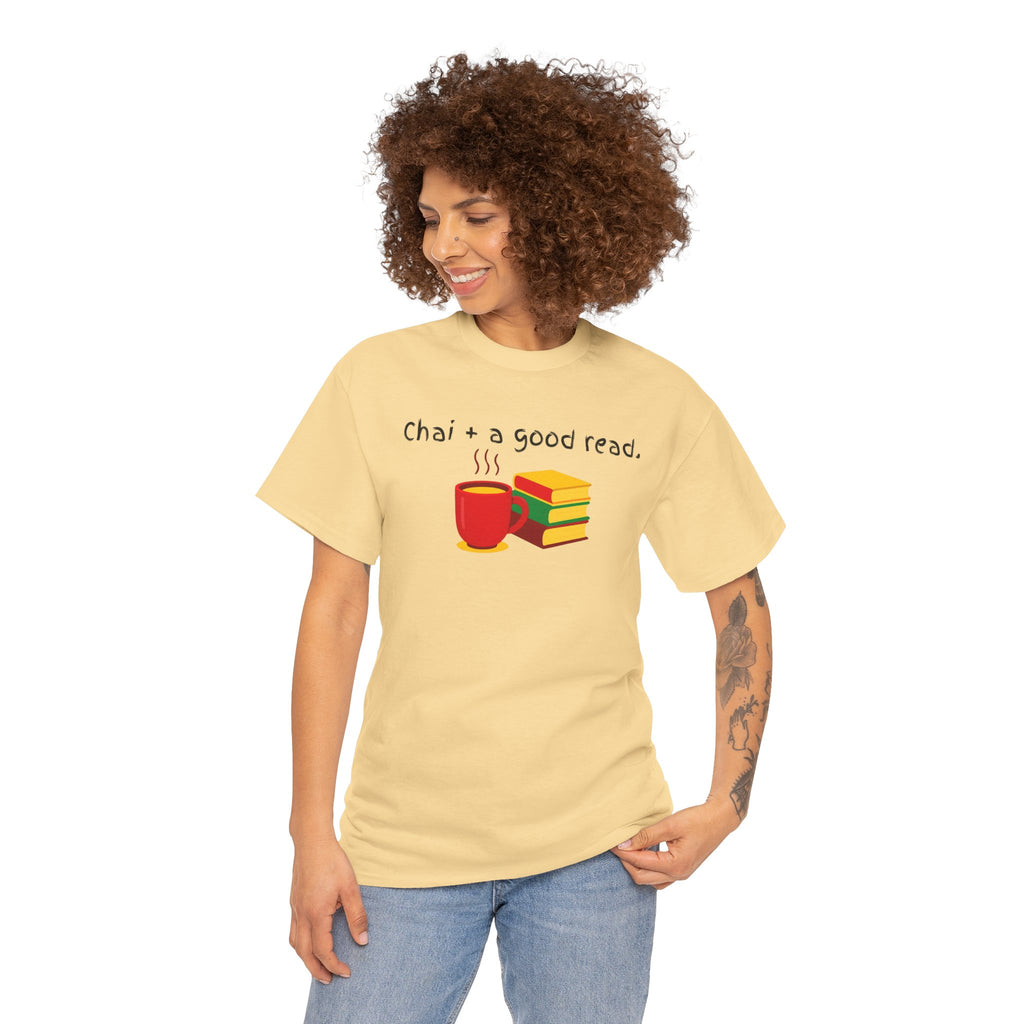 Chai + A Good Read T-Shirt — Tea & Books Graphic Tee for Book Lovers