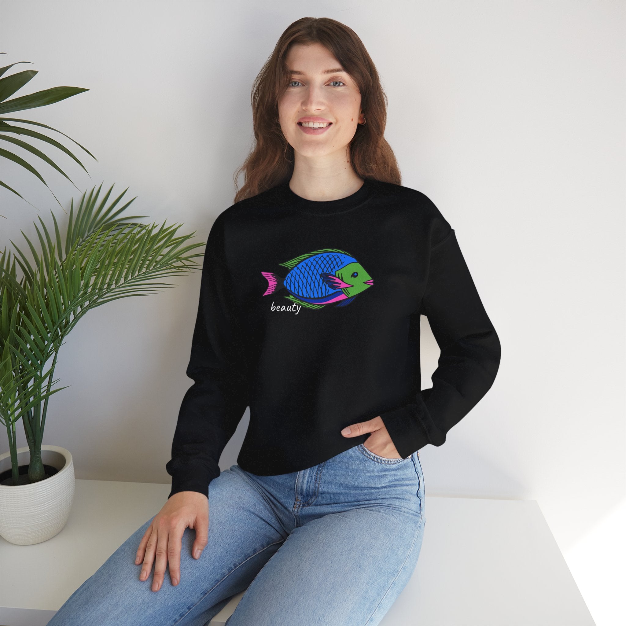 Fish Graphic Sweatshirt — Neon Tropical Fish 'beauty' Crewneck