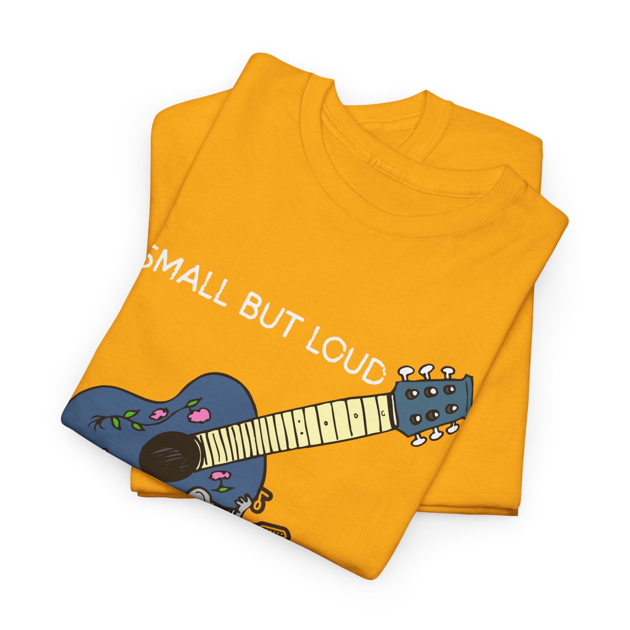 T-Shirt — "Small But Loud" Cute Mouse with Guitar Graphic