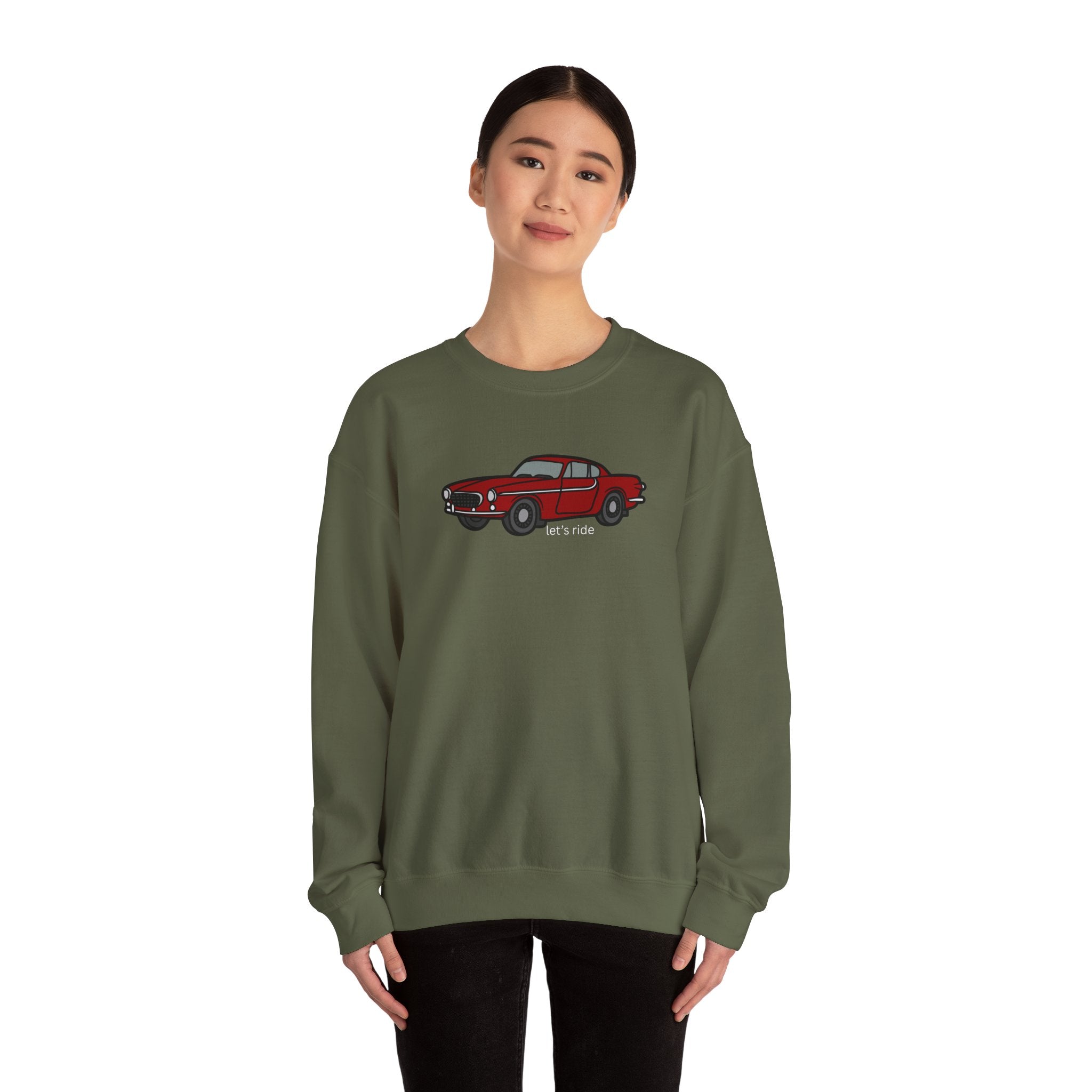 Classic Red Muscle Car Sweatshirt — “let’s ride” Crewneck