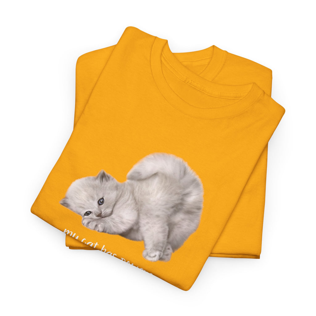 Cat T-Shirt – "My Cat Has Powers" Cute Stretching Cat Graphic Tee