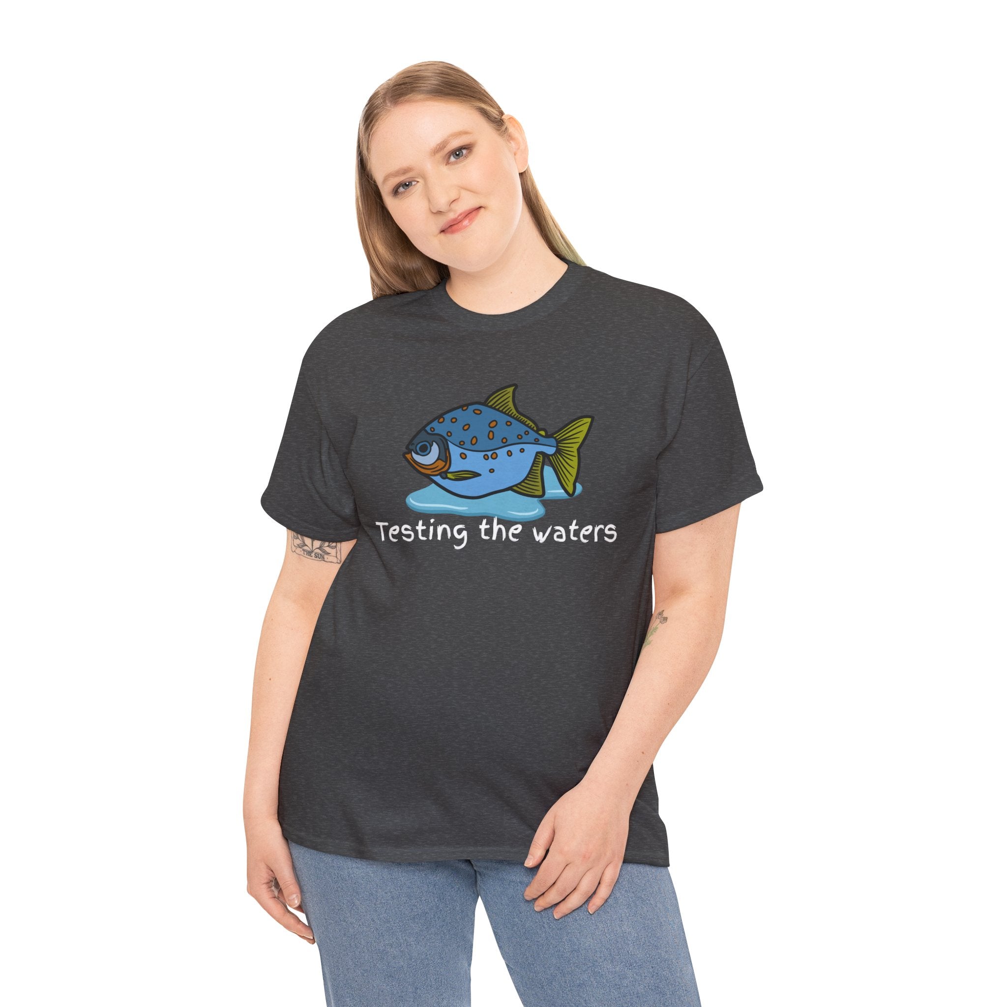 Fishing T‑Shirt — 'Testing the Waters' Blue Fish Tee