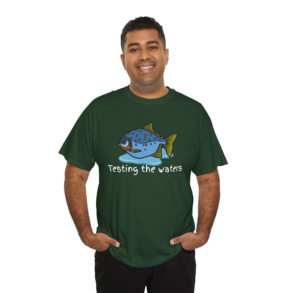 Fishing T‑Shirt — 'Testing the Waters' Blue Fish Tee