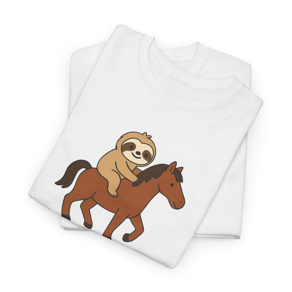 Sloth on Horse Tee — "Work Smarter, Not Faster" Cute Casual Graphic T-Shirt