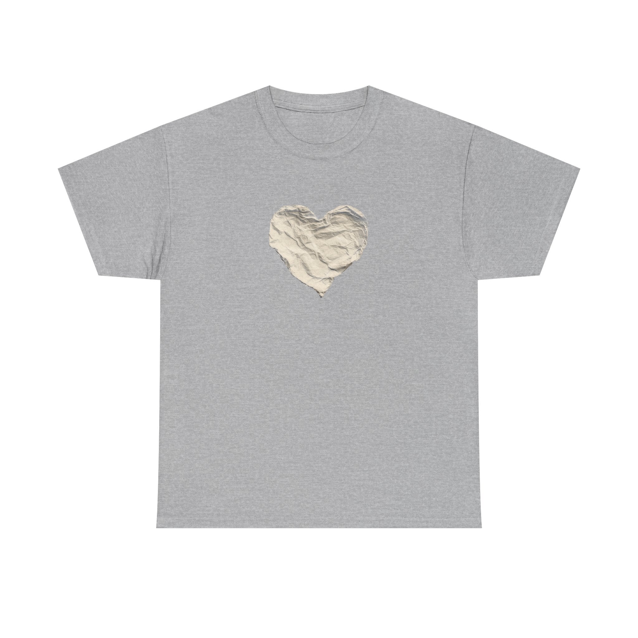 Crinkled Paper Heart Tee - Minimalist White Cotton Shirt