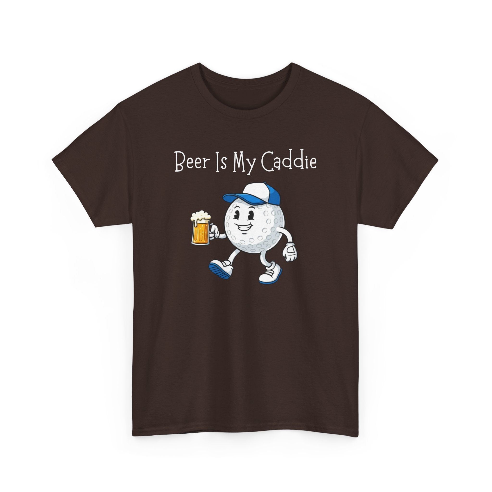 Golf Ball Cartoon Tee — "Beer Is My Caddie" Funny Golf Shirt