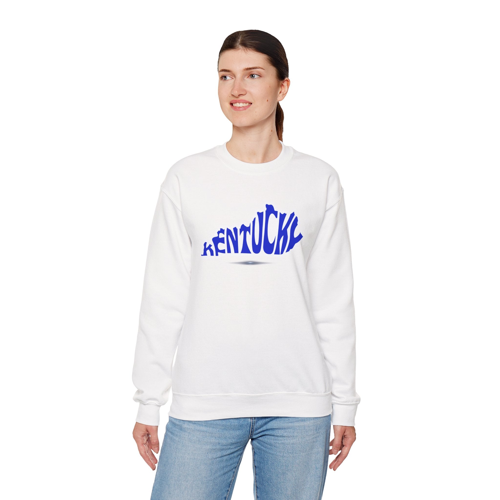Kentucky State Outline Crewneck Sweatshirt — Blue 'Kentucky' Typography