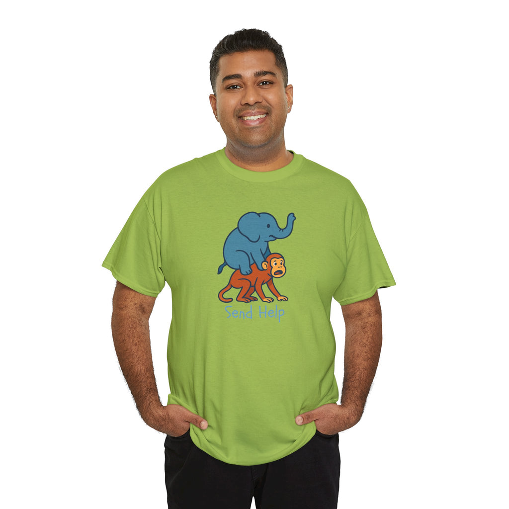 Funny Elephant Riding Monkey T-Shirt — "Send Help" Graphic Tee