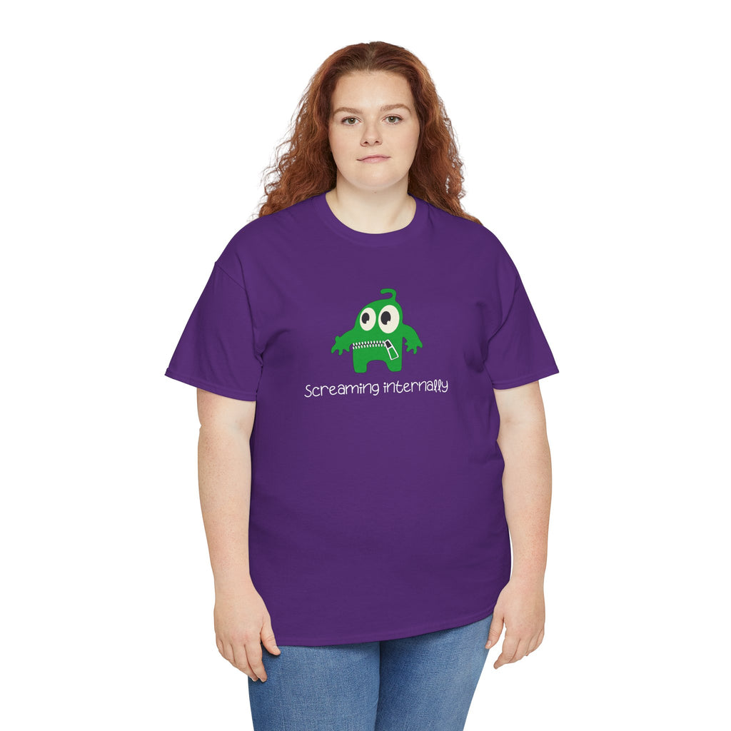 Screaming Internally Tee — Cute Green Monster Graphic Shirt