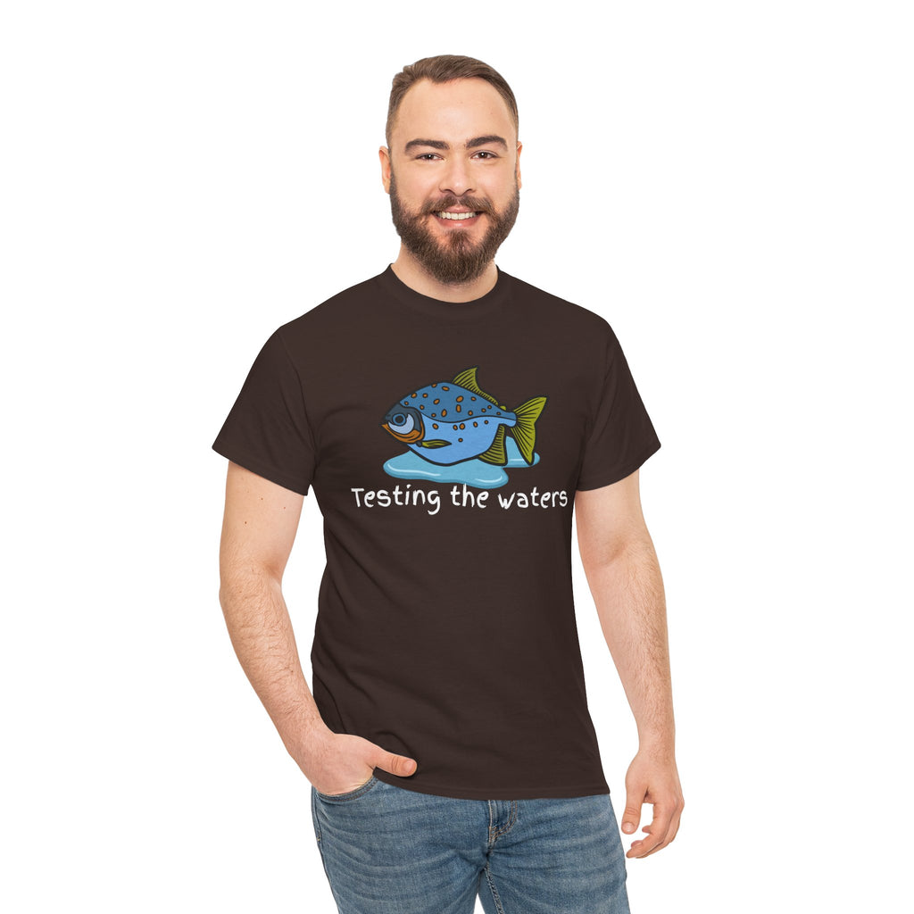 Fishing T‑Shirt — 'Testing the Waters' Blue Fish Tee