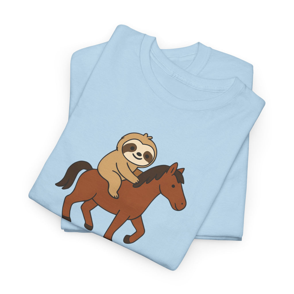 Sloth on Horse Tee — "Work Smarter, Not Faster" Cute Casual Graphic T-Shirt