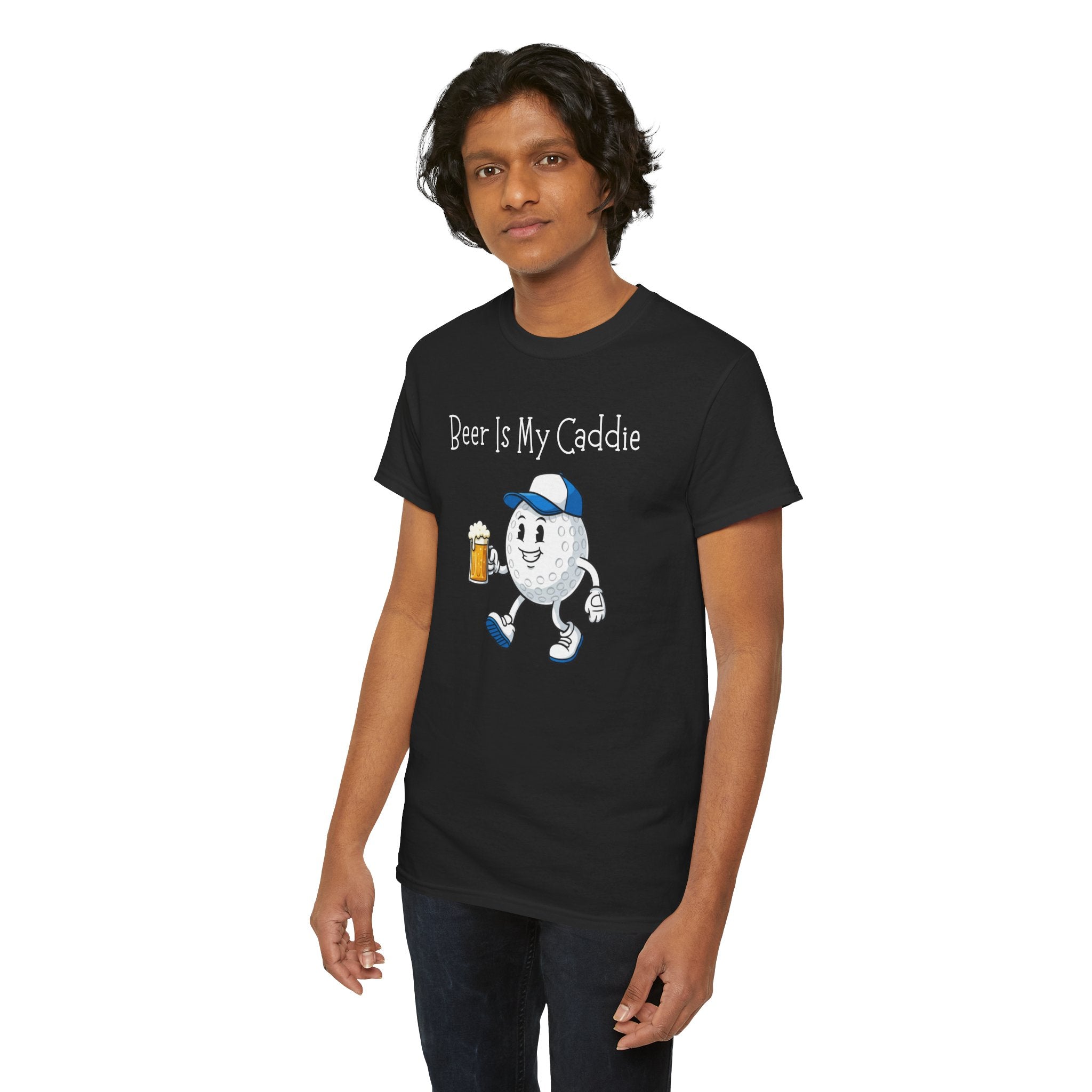 Golf Ball Cartoon Tee — "Beer Is My Caddie" Funny Golf Shirt
