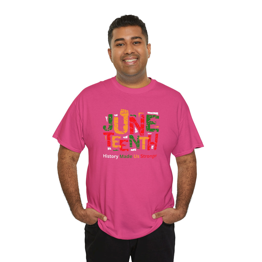 Juneteenth Celebration T-Shirt — "Made Us Stronger" Floral Block Letter Tee