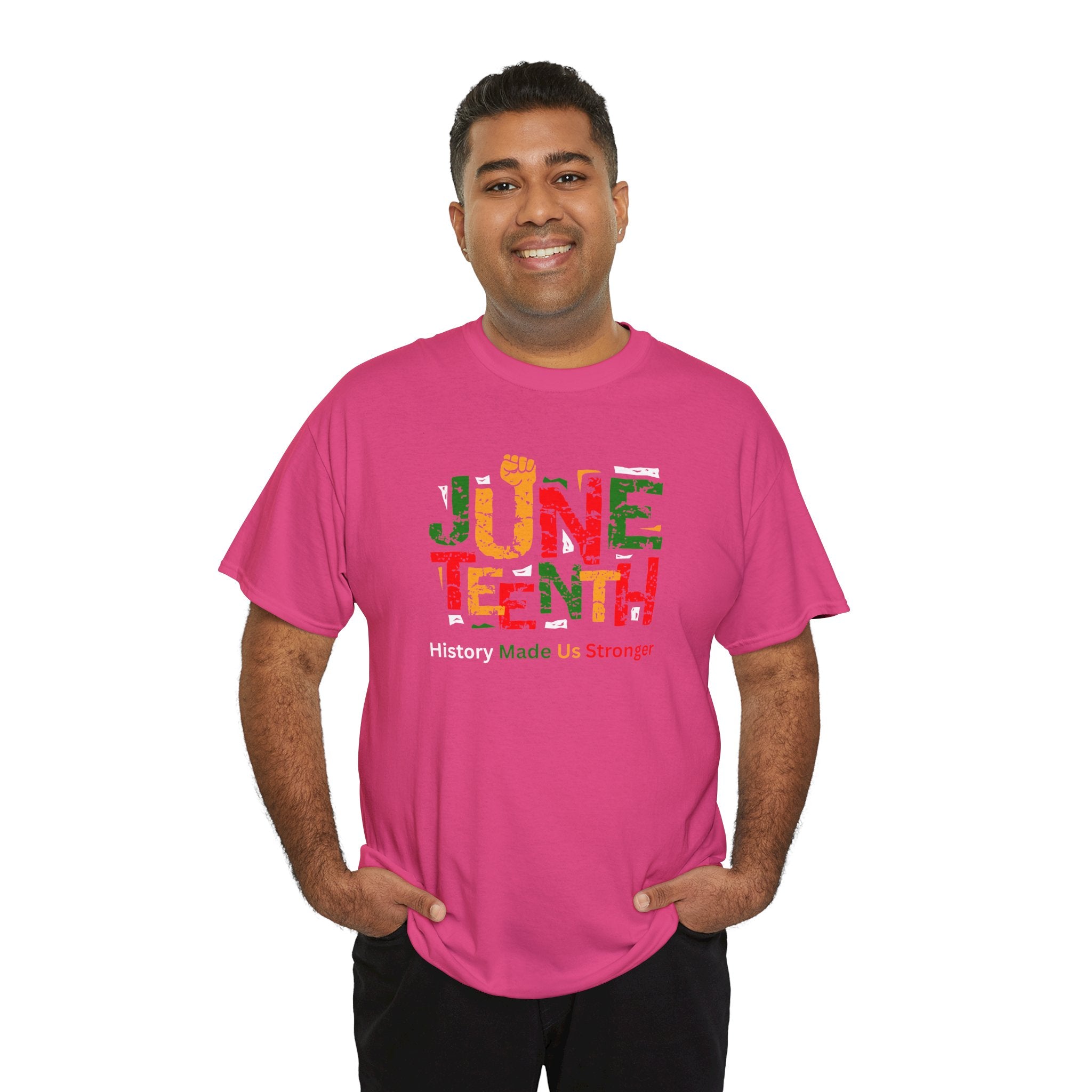 Juneteenth Celebration T-Shirt — "Made Us Stronger" Floral Block Letter Tee