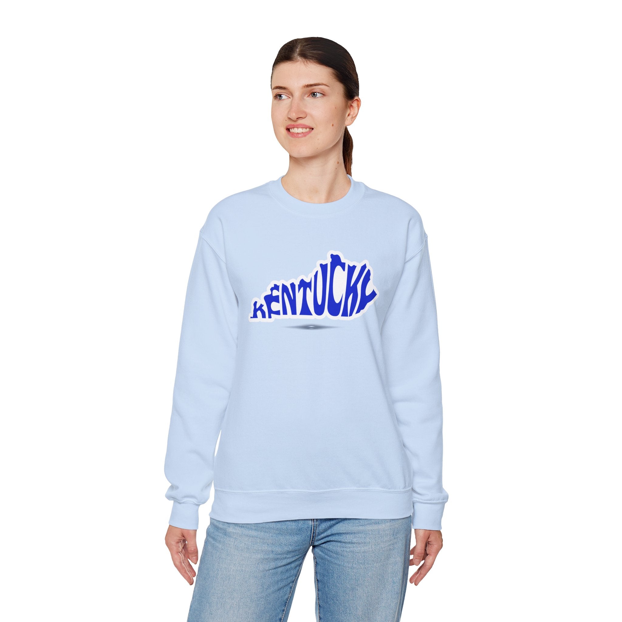 Kentucky State Outline Crewneck Sweatshirt — Blue 'Kentucky' Typography