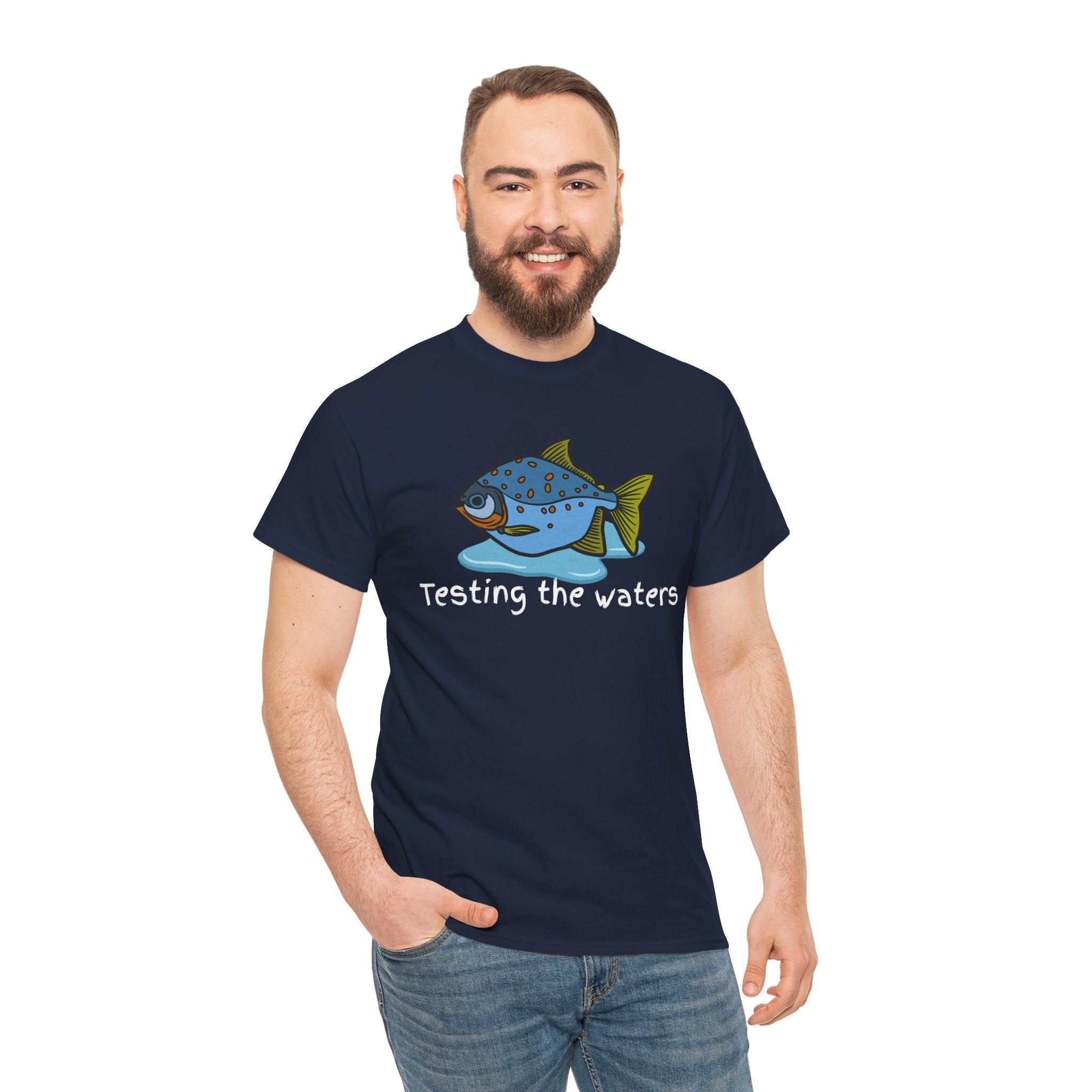 Fishing T‑Shirt — 'Testing the Waters' Blue Fish Tee