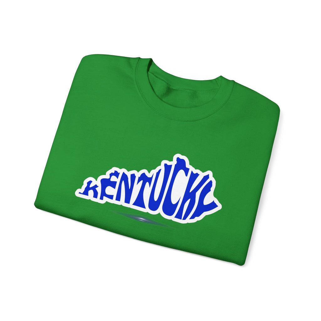 Kentucky State Outline Crewneck Sweatshirt — Blue 'Kentucky' Typography