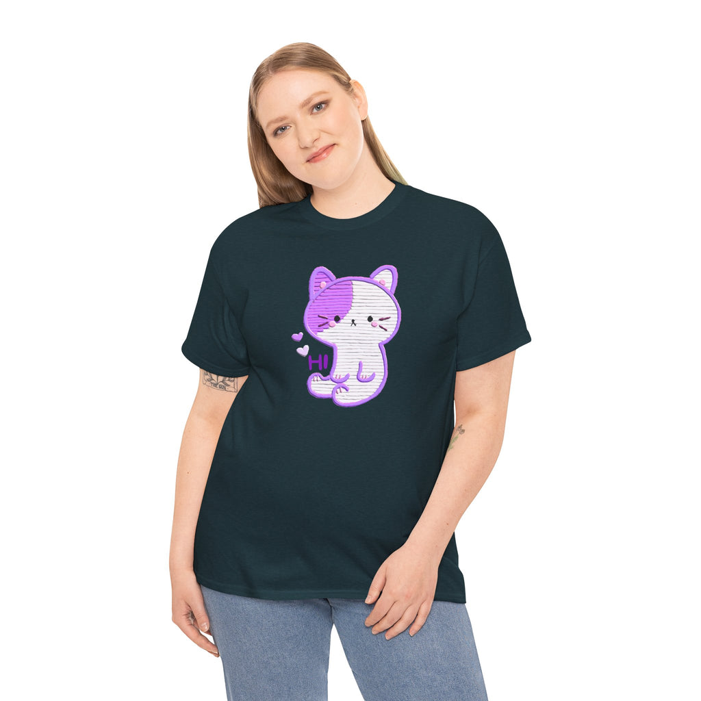Cute Purple Cat “Hi” T-Shirt — Kawaii Kitten Graphic Tee