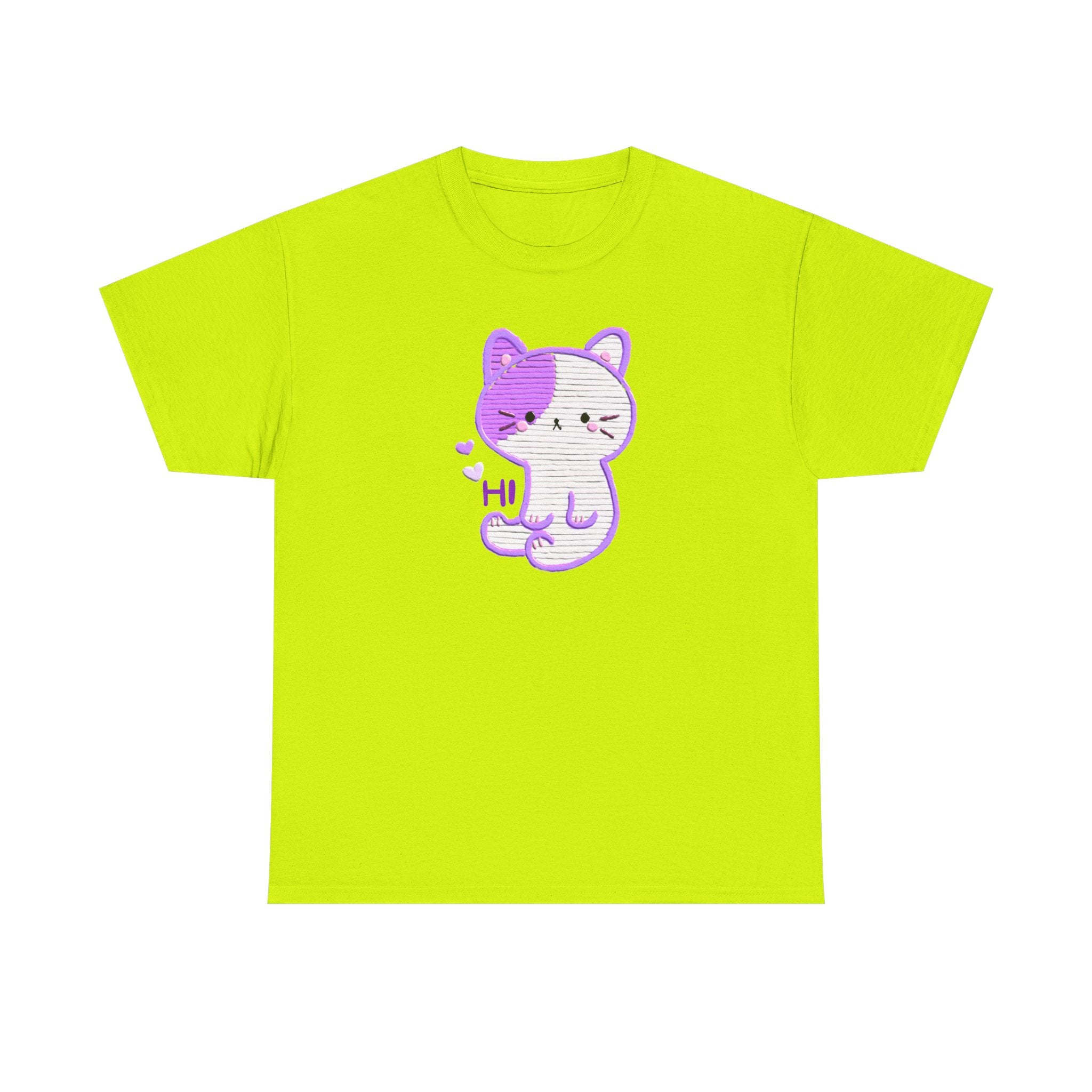 Cute Purple Cat “Hi” T-Shirt — Kawaii Kitten Graphic Tee