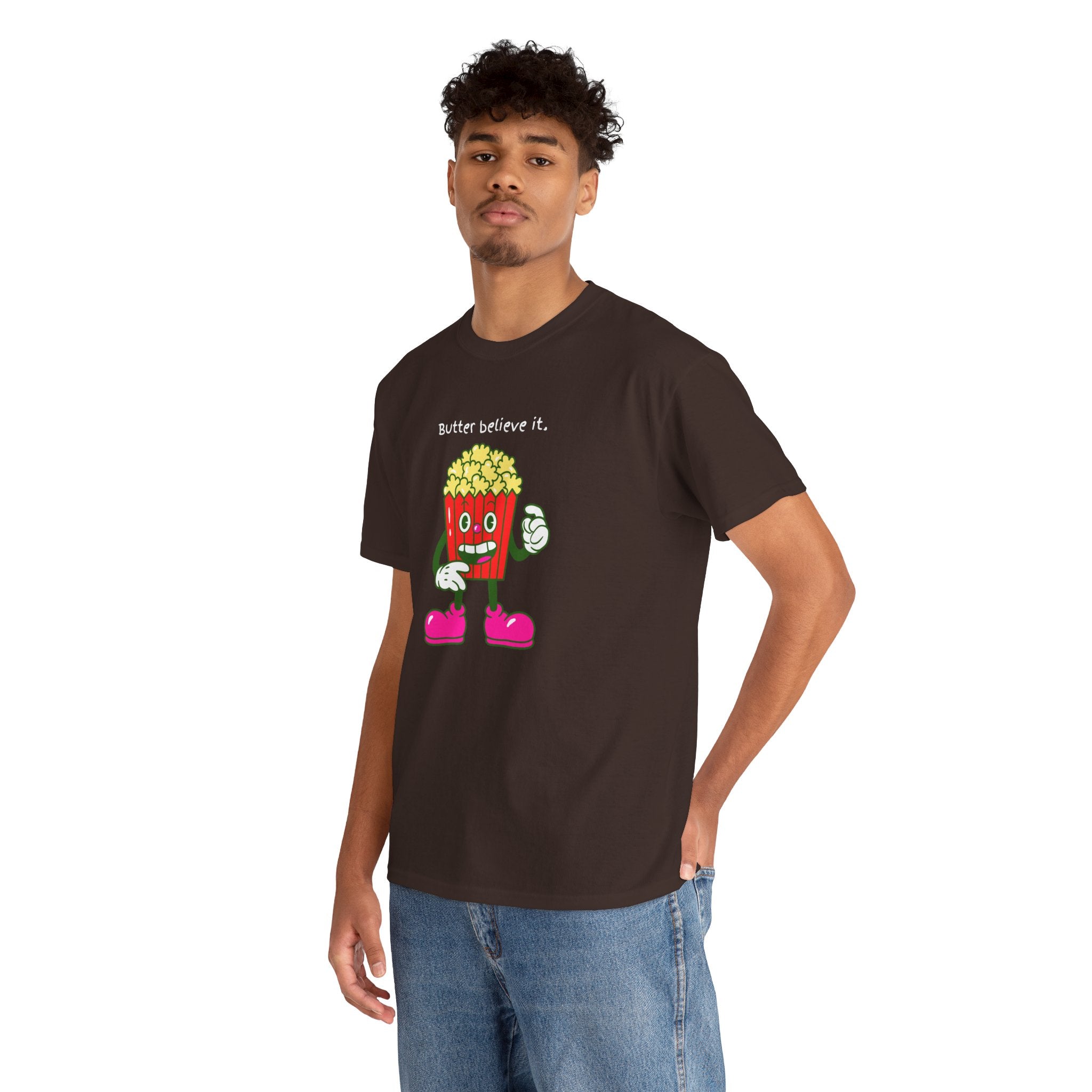 Butter Believe It Popcorn Tee — Cute Retro Snack Cartoon T-Shirt