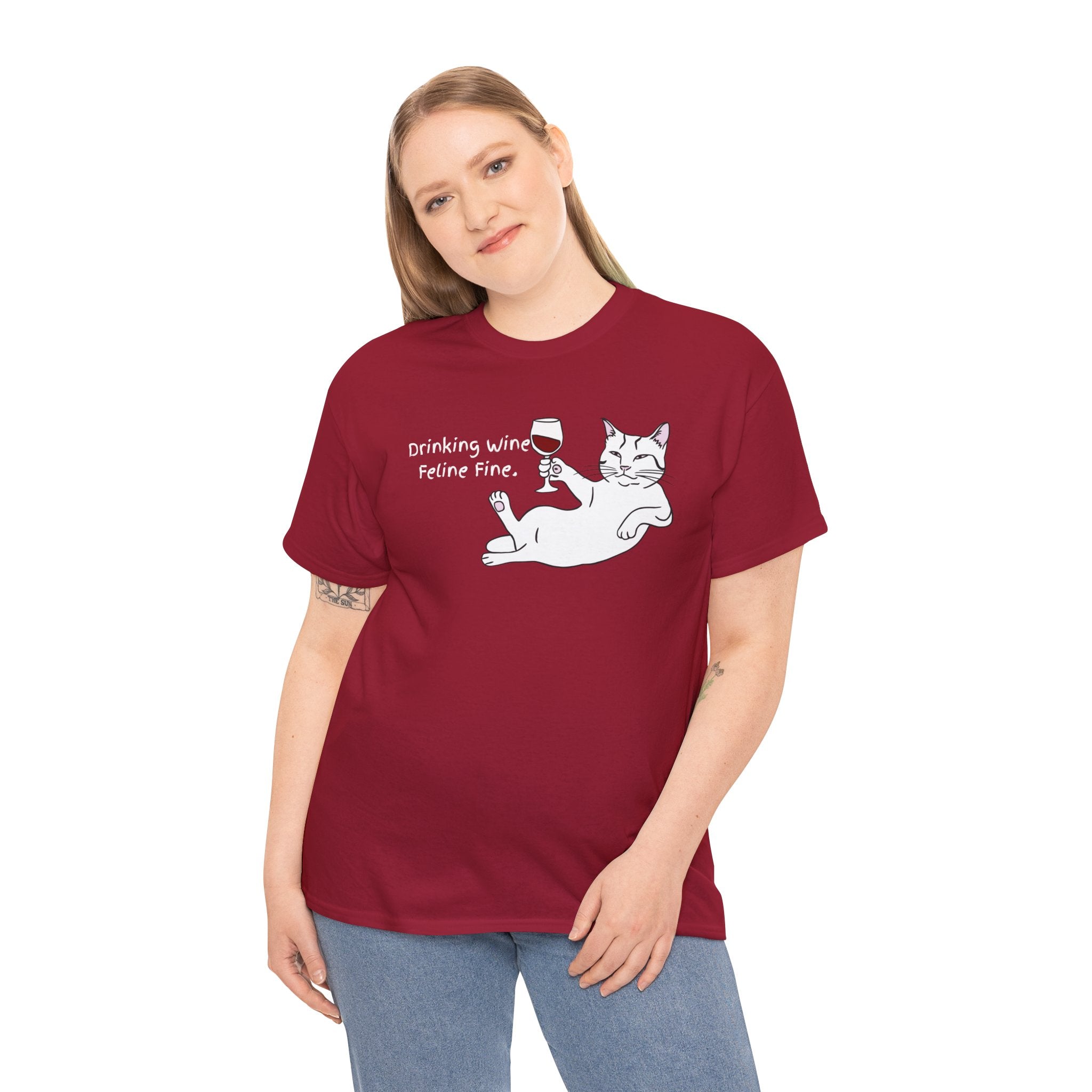 Drinking Wine, Feline Fine Cat Tee
