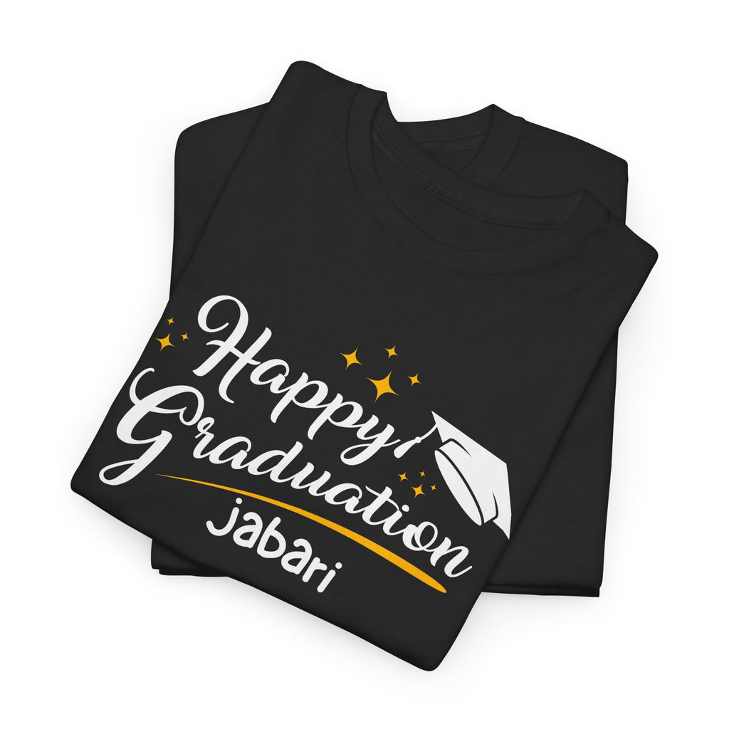 Graduation T-Shirt — “Happy Graduation” Cap Design with Custom Name & “Proud Mom of the Graduate” Back
