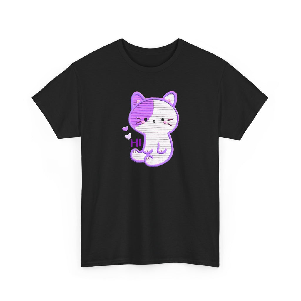 Cute Purple Cat “Hi” T-Shirt — Kawaii Kitten Graphic Tee
