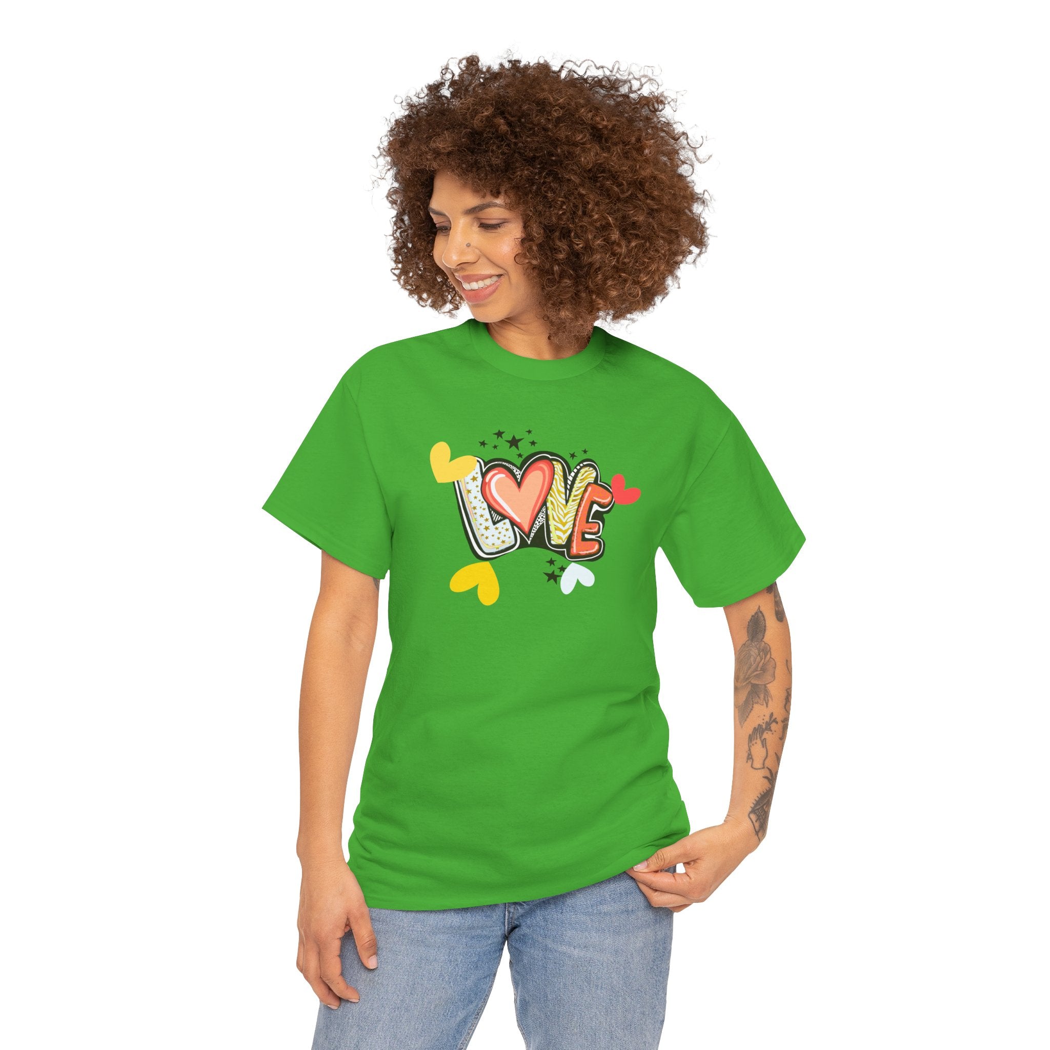 Love Heart Graphic Tee — Retro Doodle "LOVE" Design
