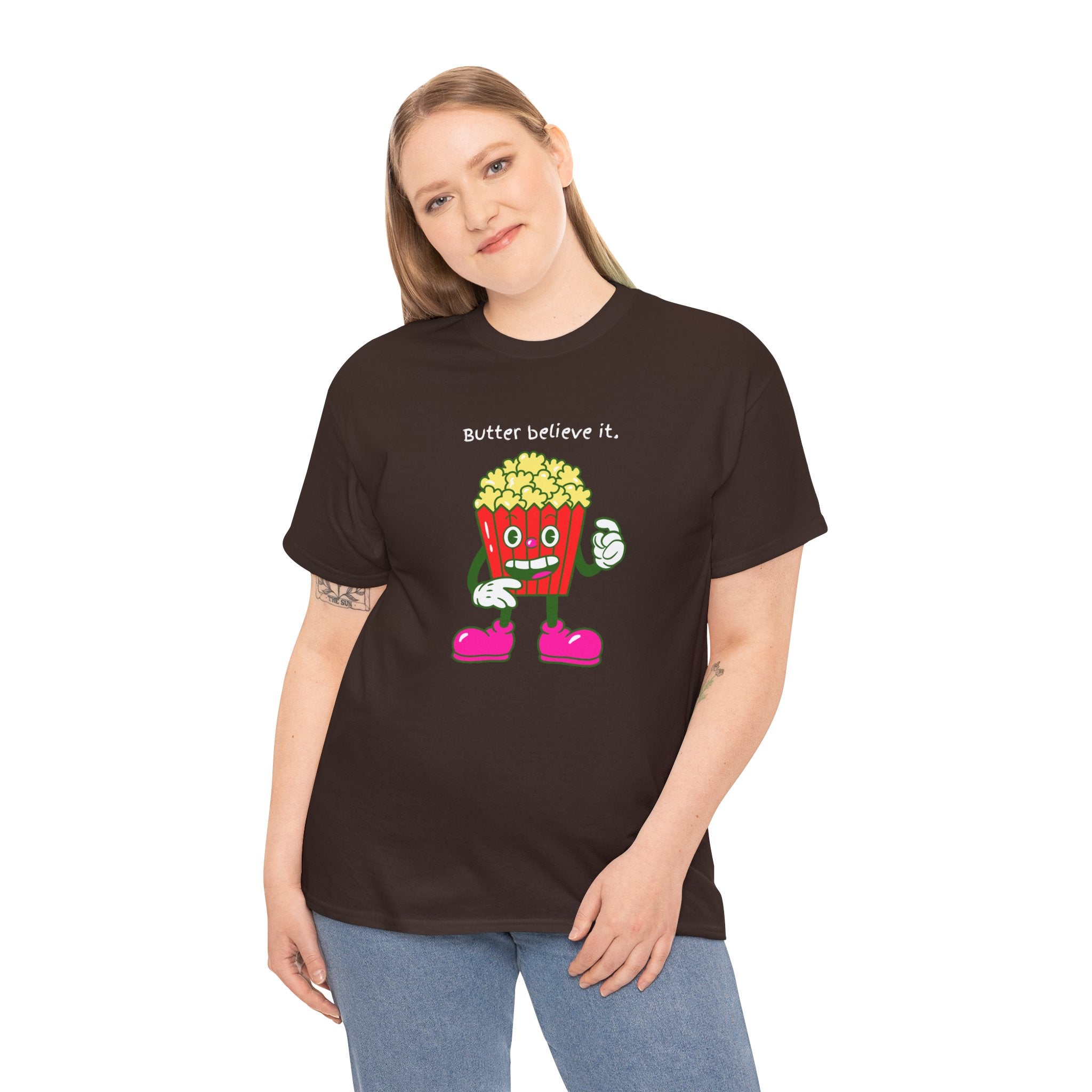 Butter Believe It Popcorn Tee — Cute Retro Snack Cartoon T-Shirt