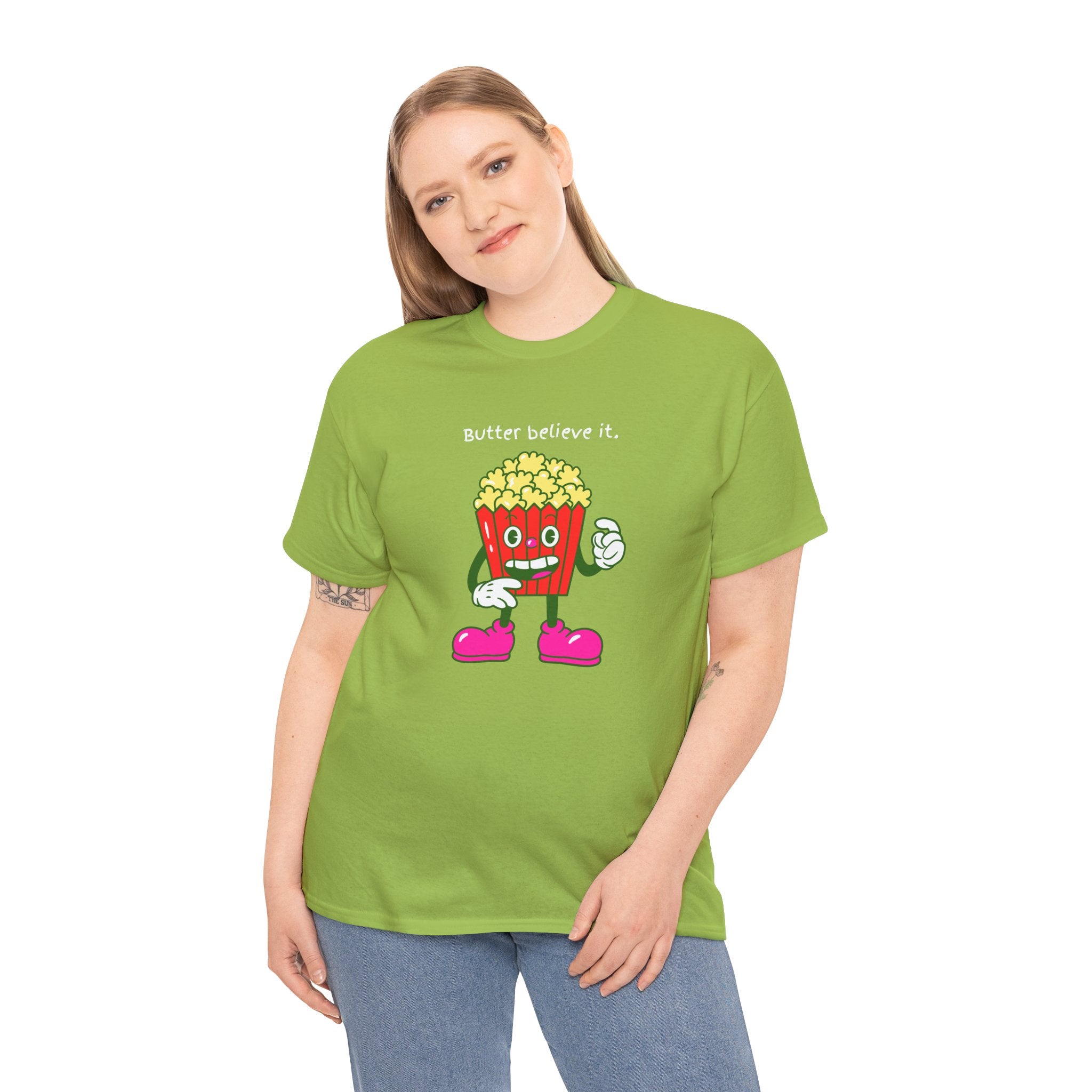 Butter Believe It Popcorn Tee — Cute Retro Snack Cartoon T-Shirt
