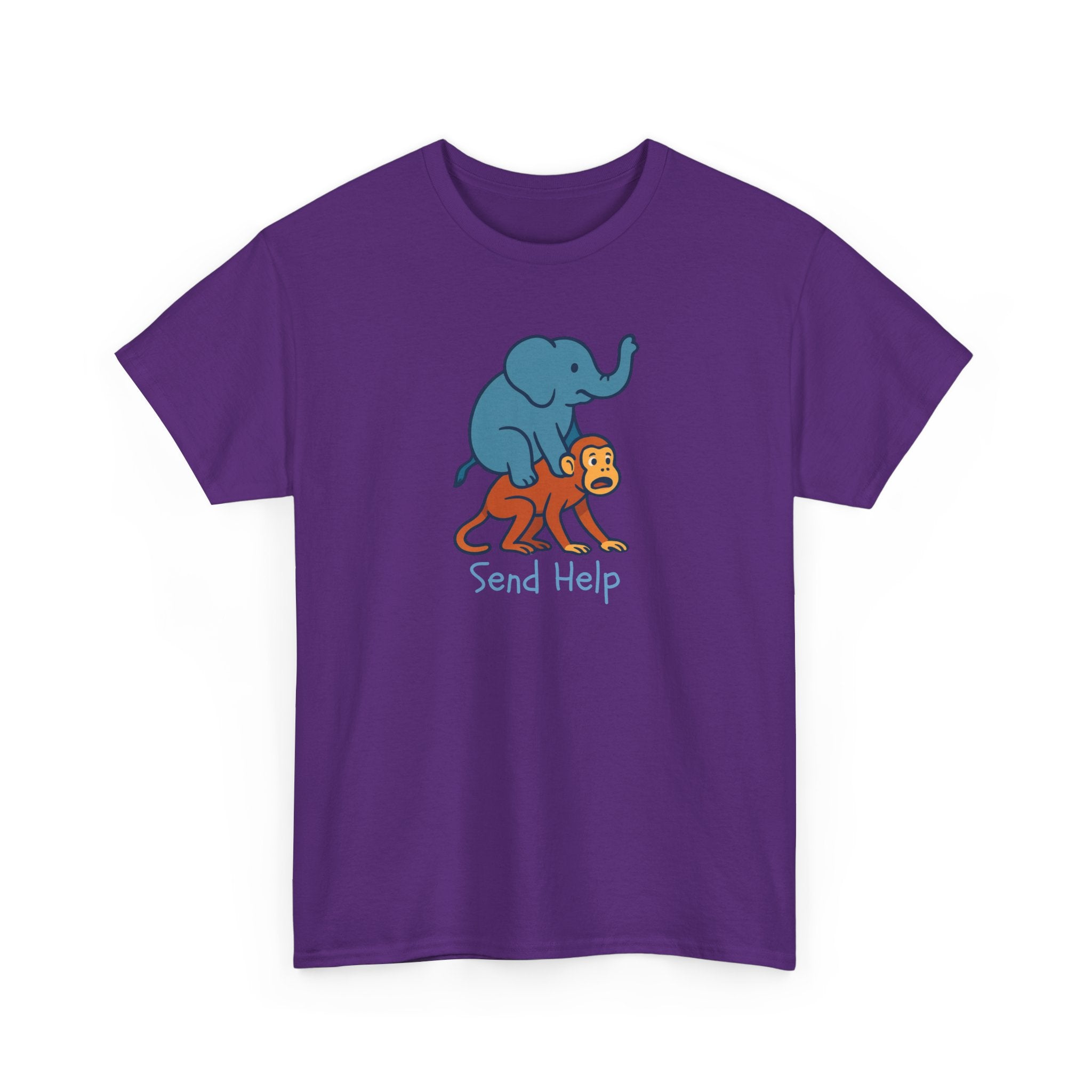 Funny Elephant Riding Monkey T-Shirt — "Send Help" Graphic Tee