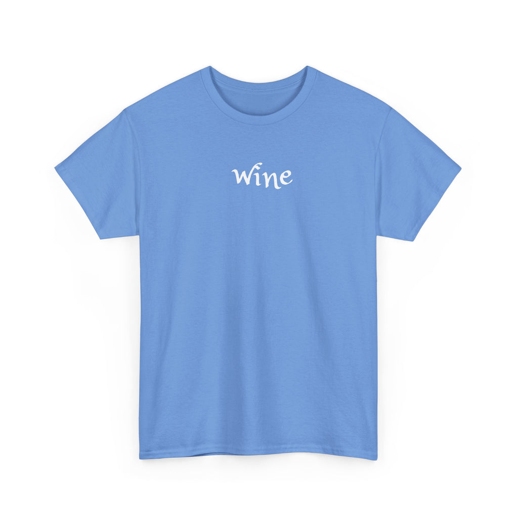 Wine Graphic Tee — Minimalist Small Chest 'wine' Text T‑Shirt