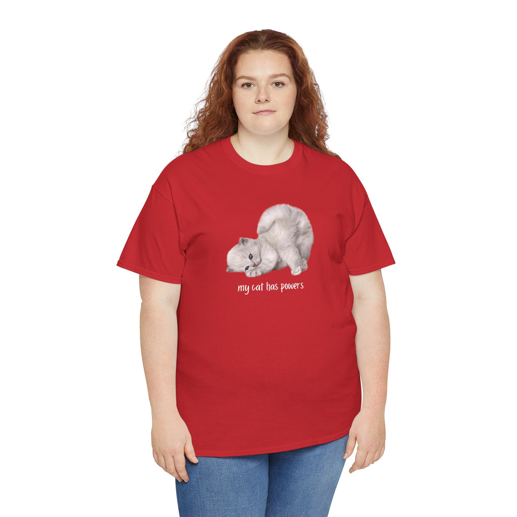 Cat T-Shirt – "My Cat Has Powers" Cute Stretching Cat Graphic Tee