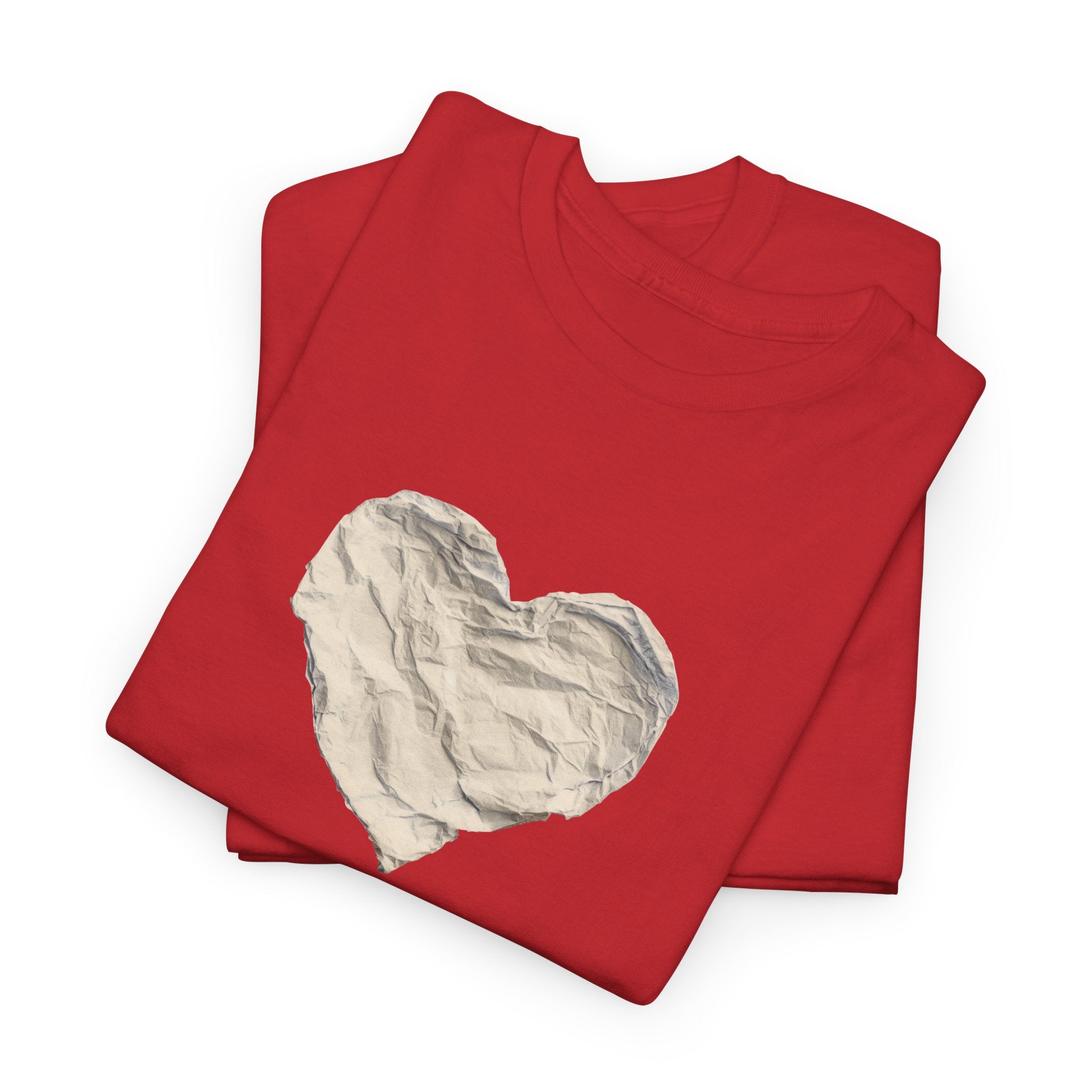 Crinkled Paper Heart Tee - Minimalist White Cotton Shirt