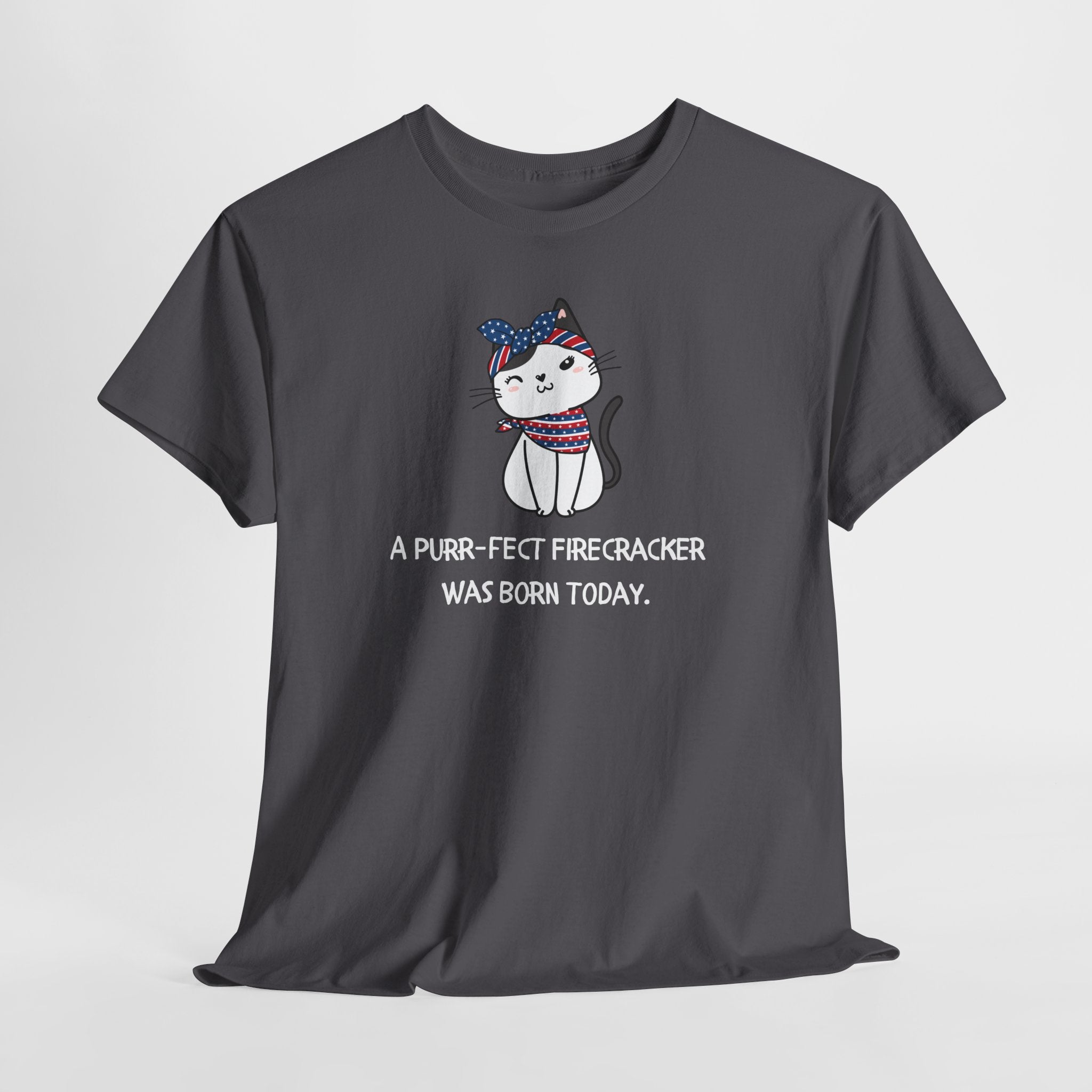 Cat Birthday Tee — "A Purr-fect Firecracker Was Born Today"