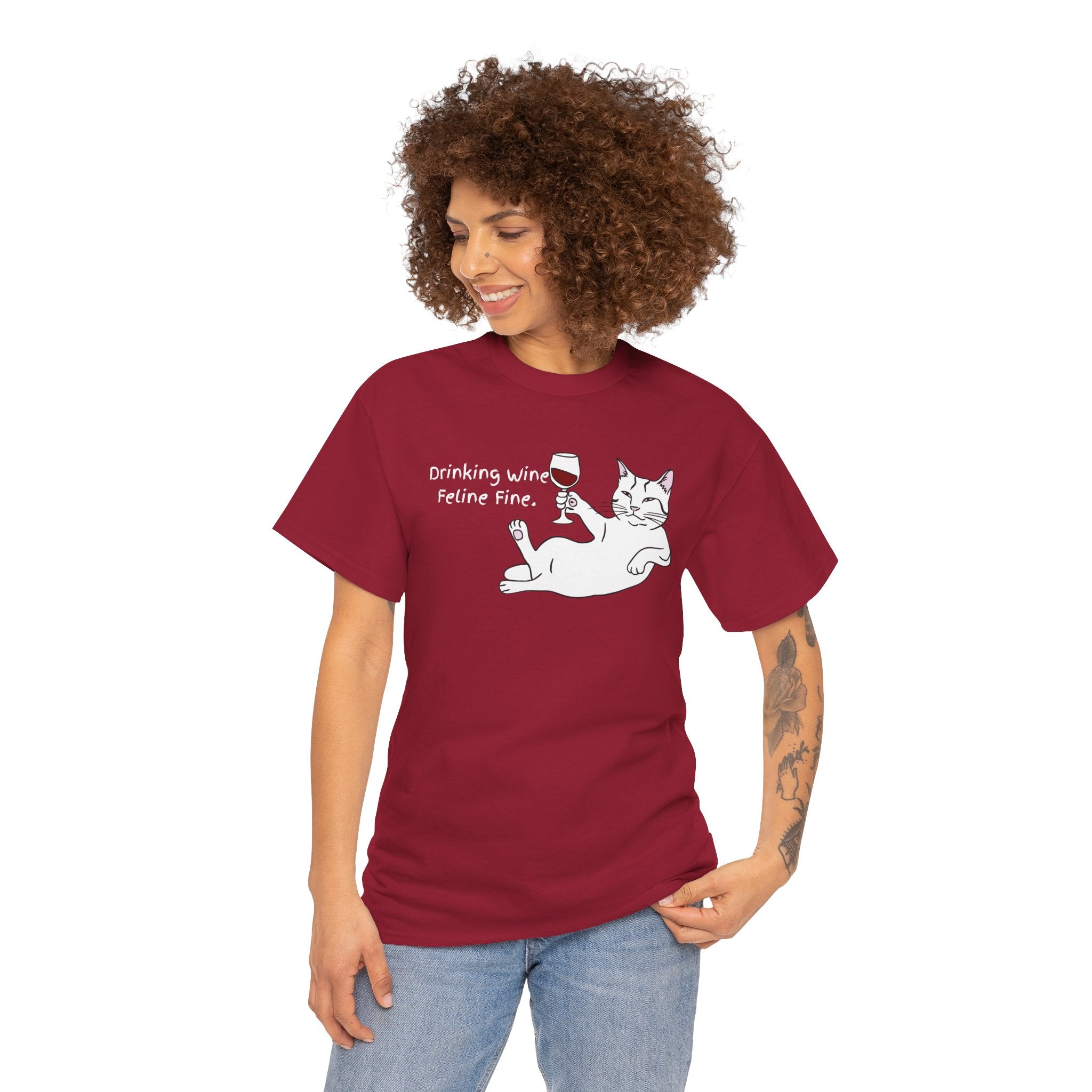 Drinking Wine, Feline Fine Cat Tee