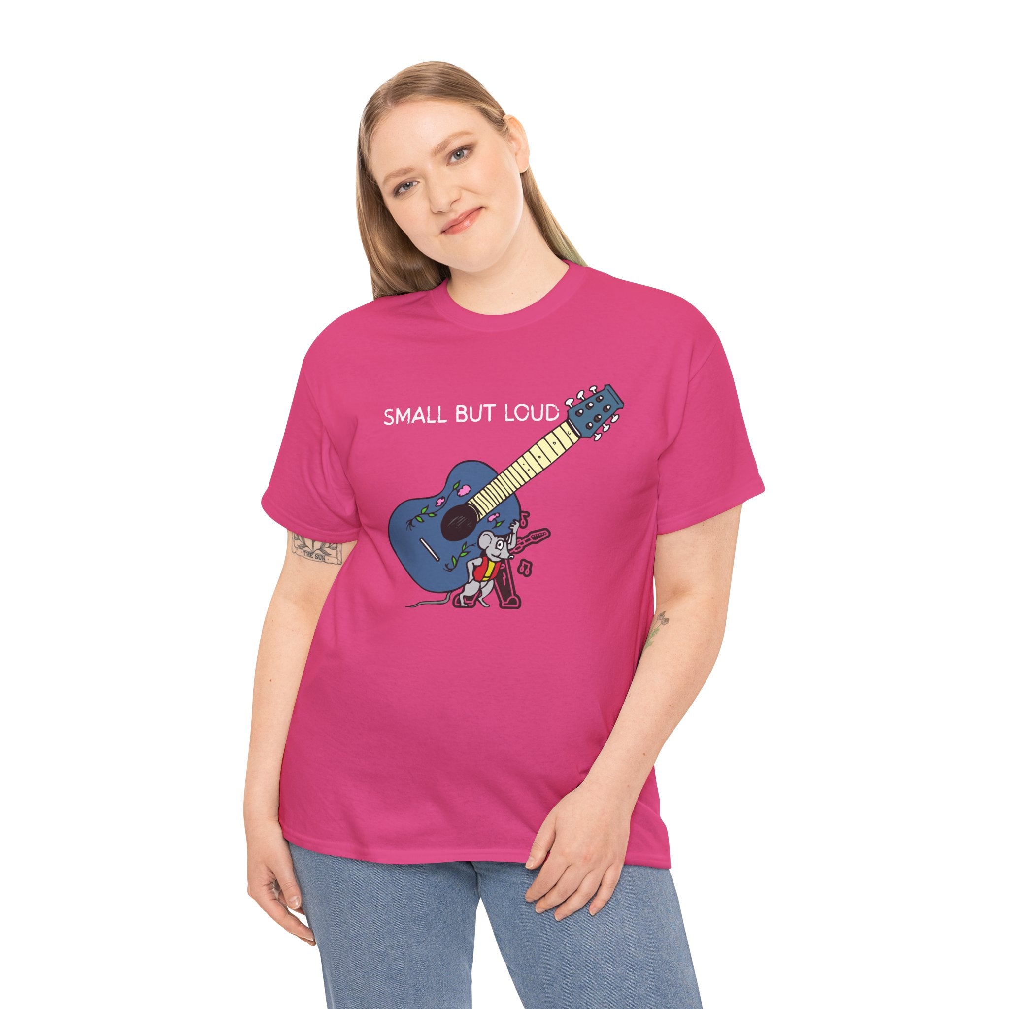 T-Shirt — "Small But Loud" Cute Mouse with Guitar Graphic