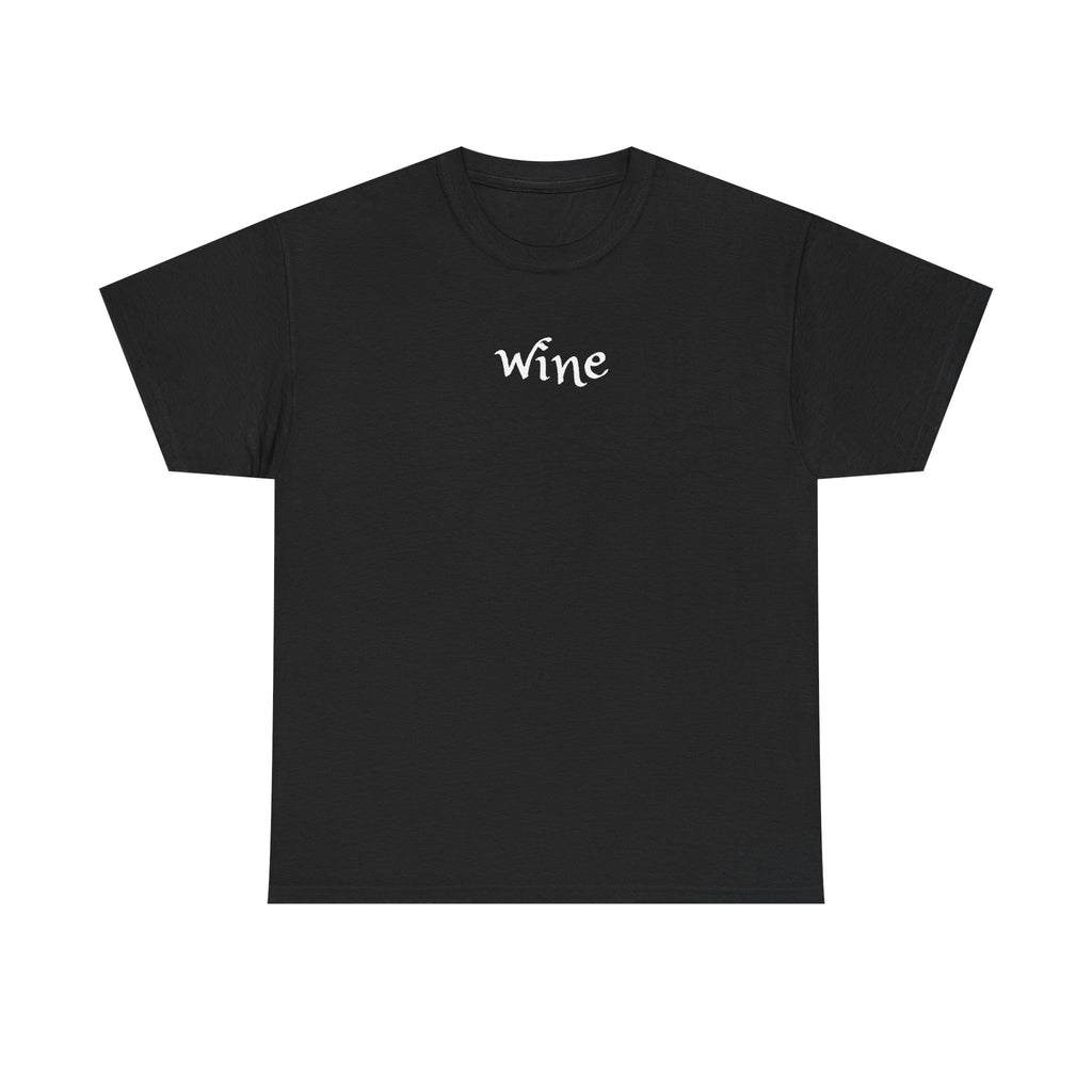 Wine Graphic Tee — Minimalist Small Chest 'wine' Text T‑Shirt