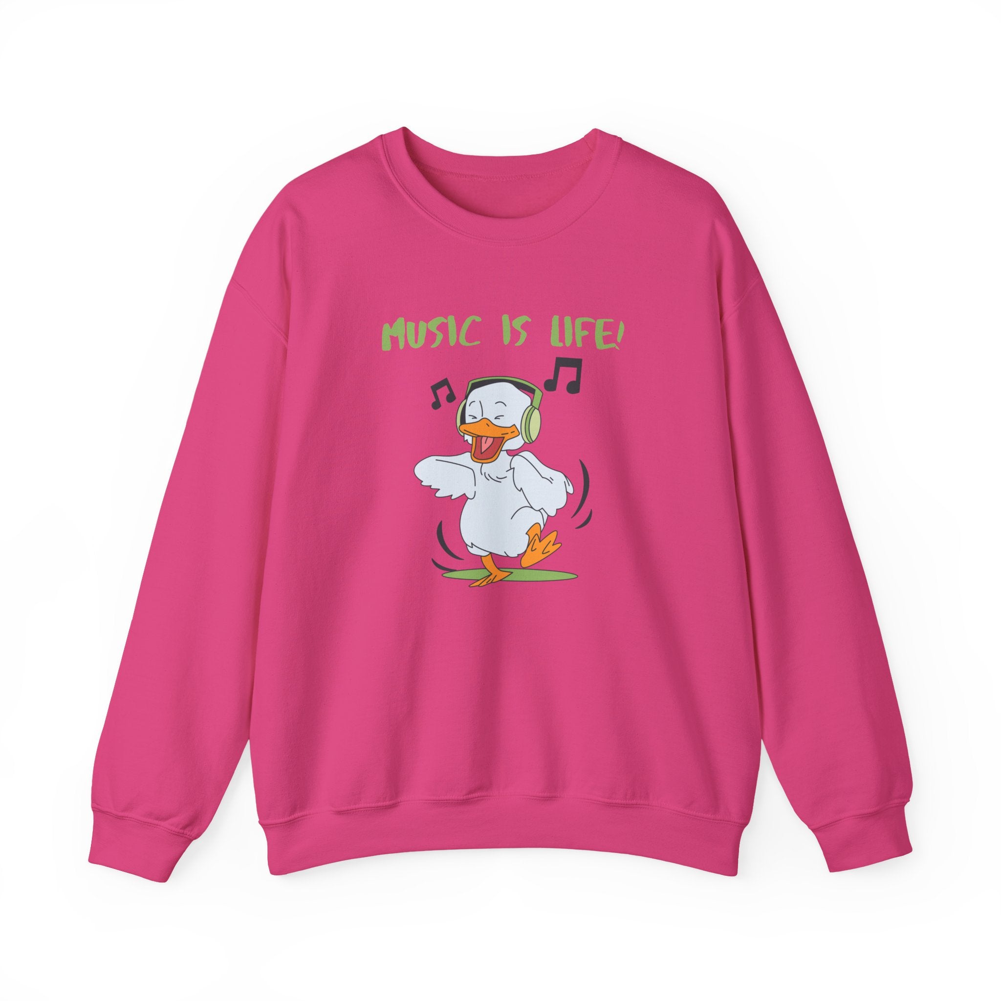 Music Is Life Duck Crewneck Sweatshirt – Cute DJ Duck Graphic Pullover