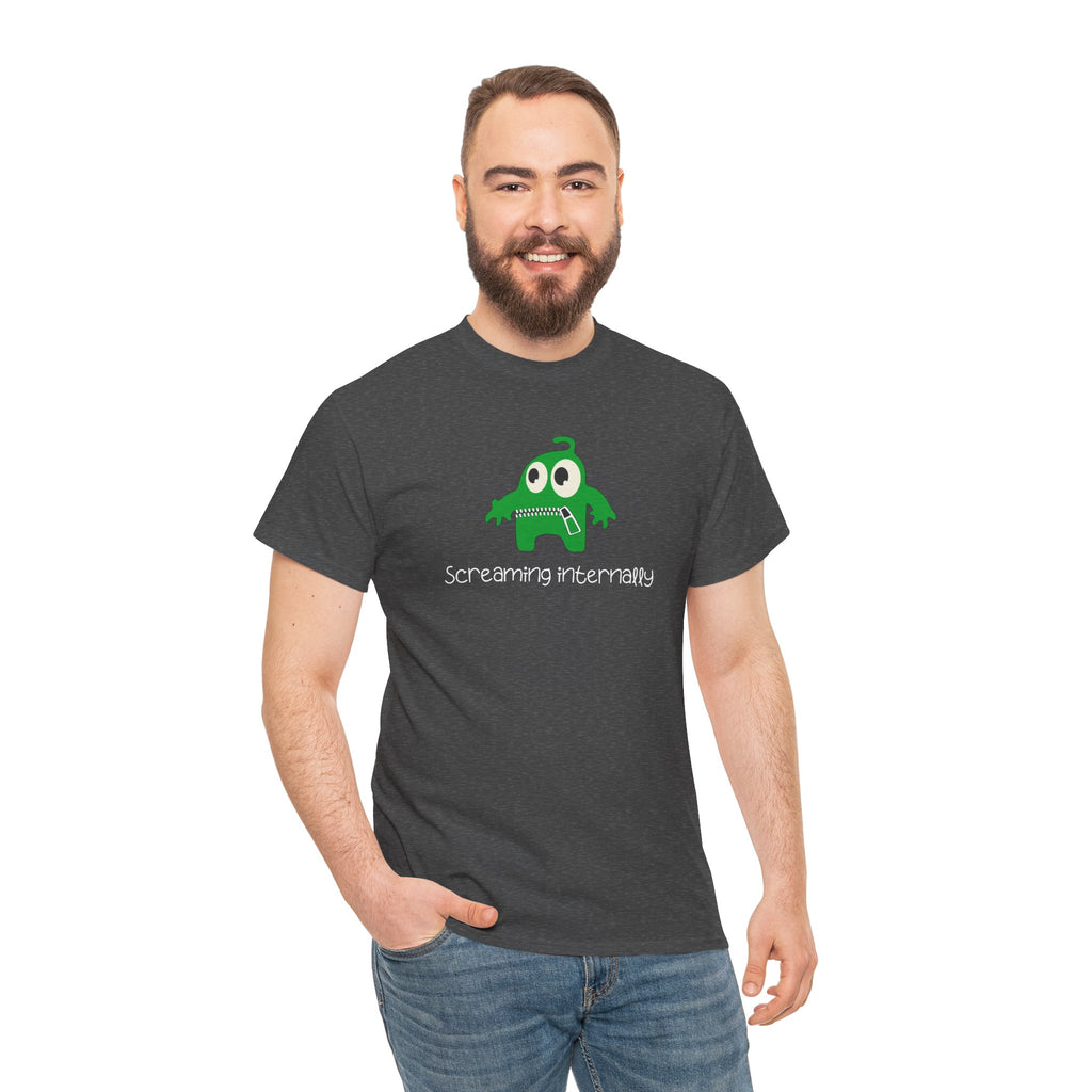 Screaming Internally Tee — Cute Green Monster Graphic Shirt